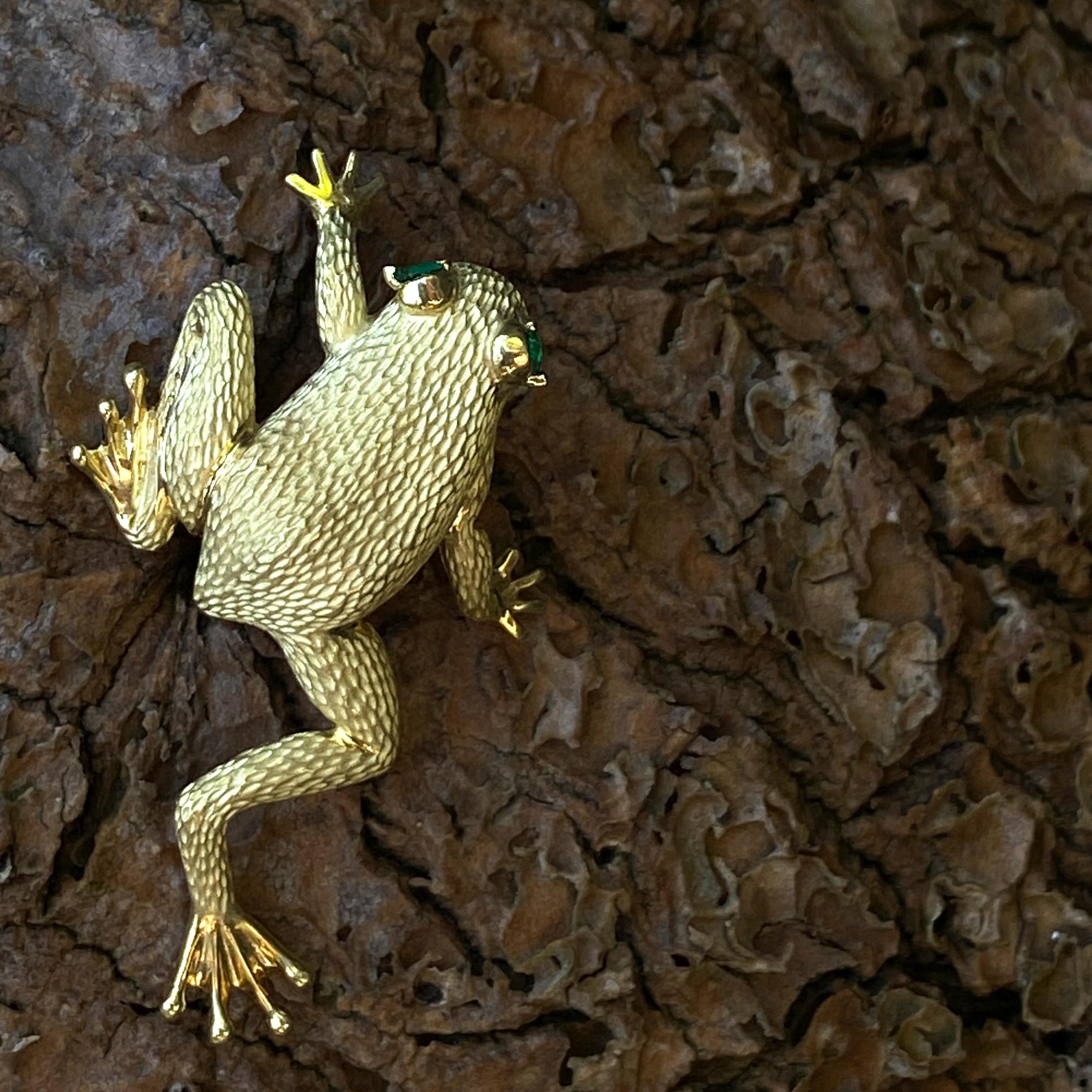 Henry Dunay Frog Brooch in 18 Karat Gold with Emerald Eyes 6