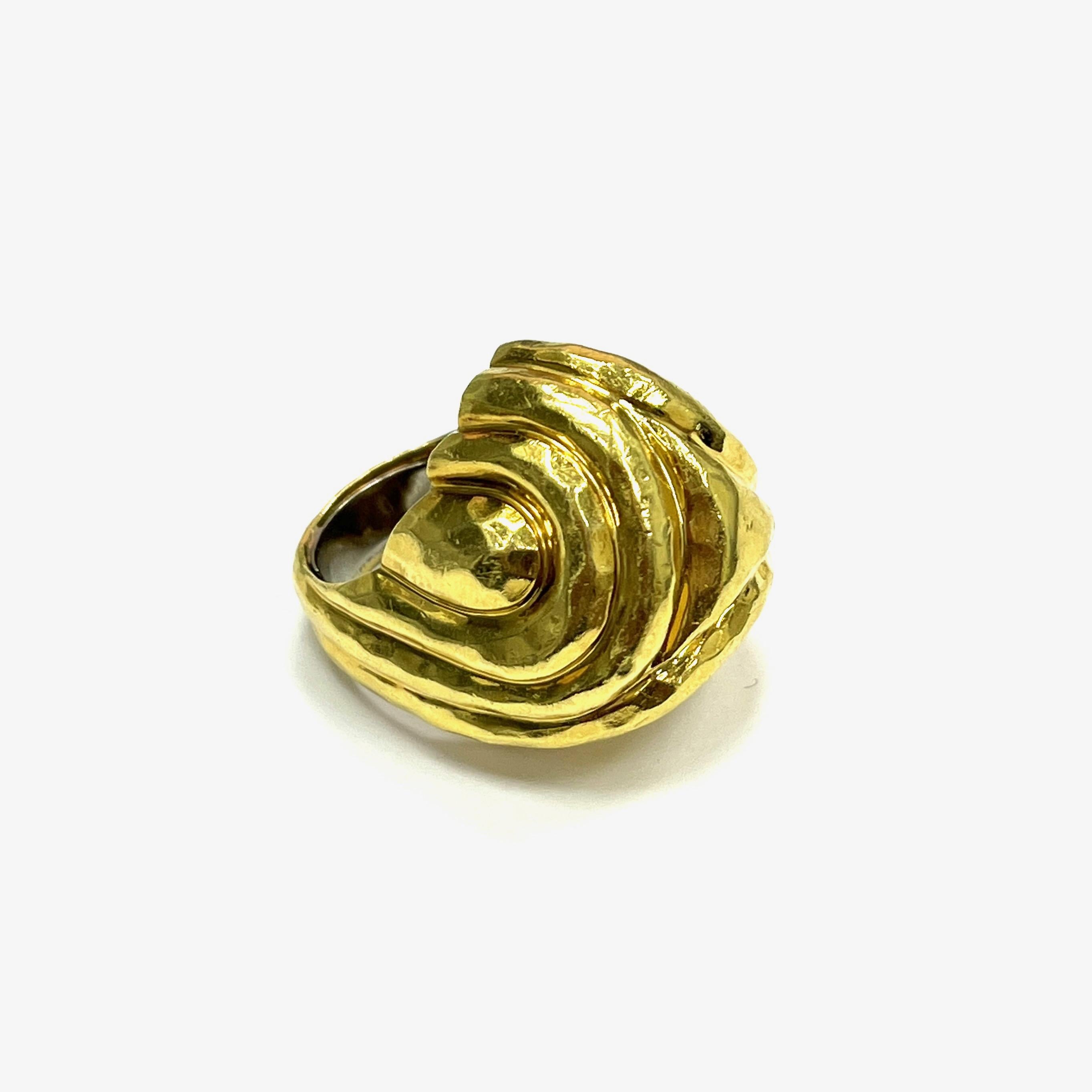 Women's or Men's Henry Dunay Frog Hammered Gold Ring For Sale