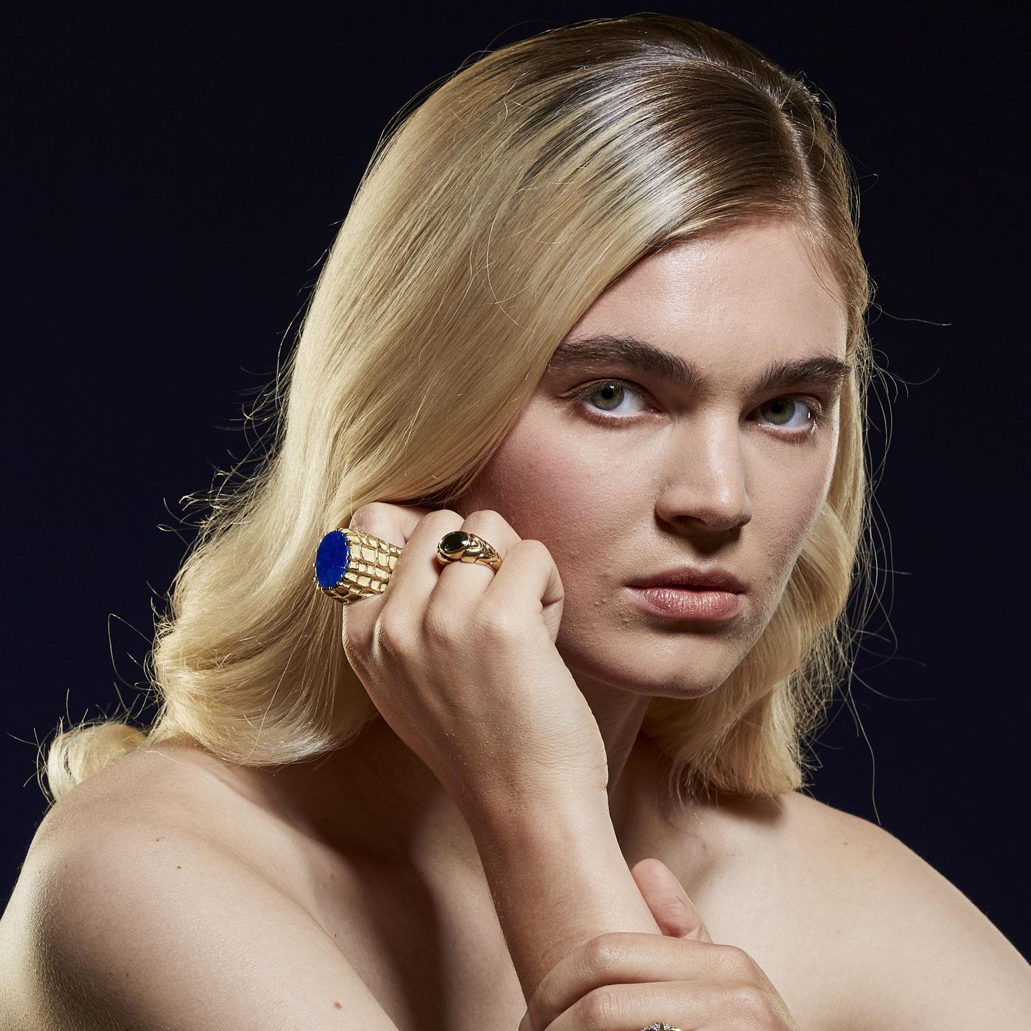 Women's Henry Dunay Gold and Lapis Cocktail Ring For Sale