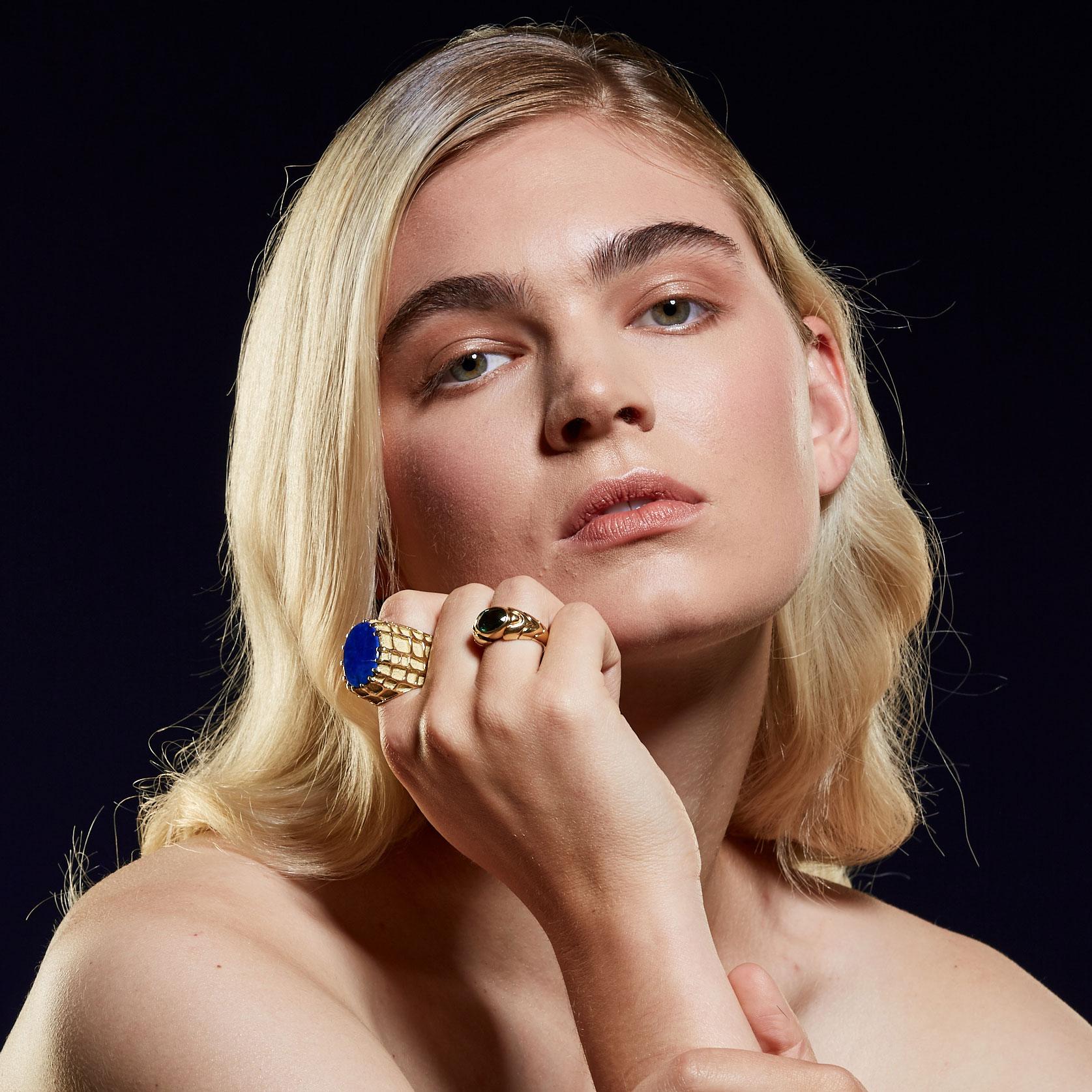 Women's Henry Dunay Gold and Lapis Cocktail Ring For Sale