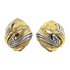 Vintage Henry Dunay Gold and Platinum Cinnabar Earrings