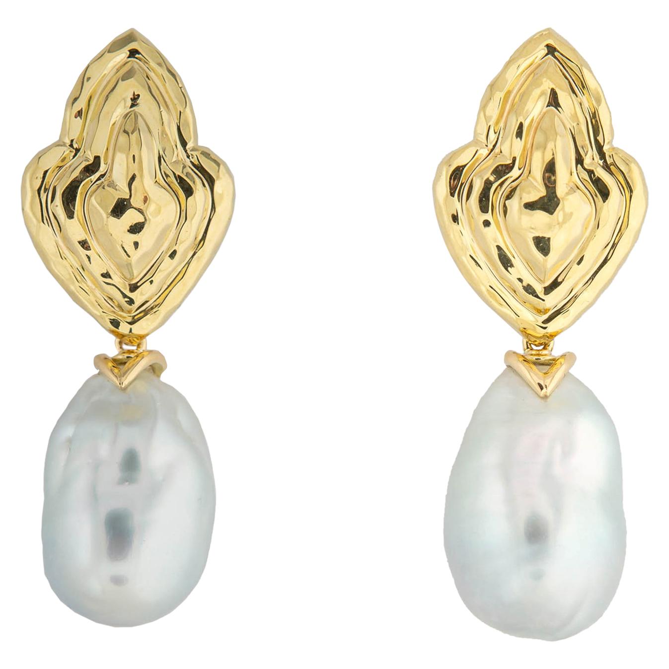 HENRY DUNAY Gold South Sea Pearl Earrings at 1stDibs