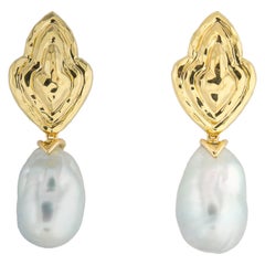 Vintage Henry Dunay Gold and South Sea Pearl Drop Earrings