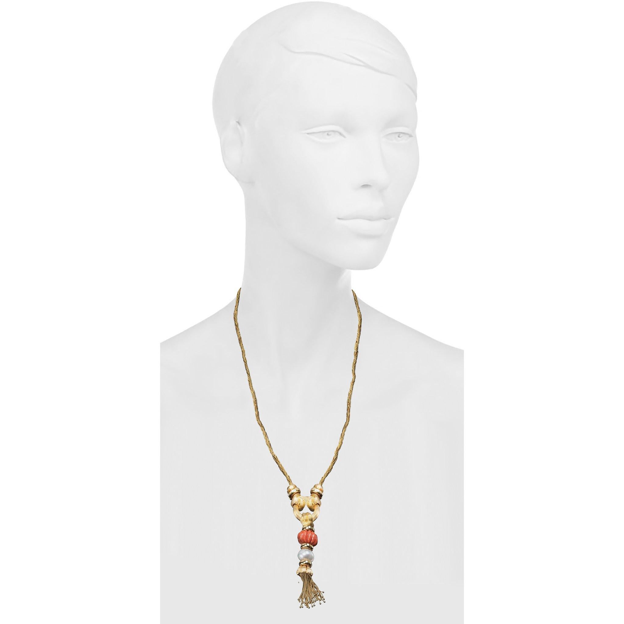 Henry Dunay Gold, Coral and Cultured Pearl Sautoir 1