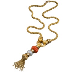 Henry Dunay Gold, Coral and Cultured Pearl Sautoir