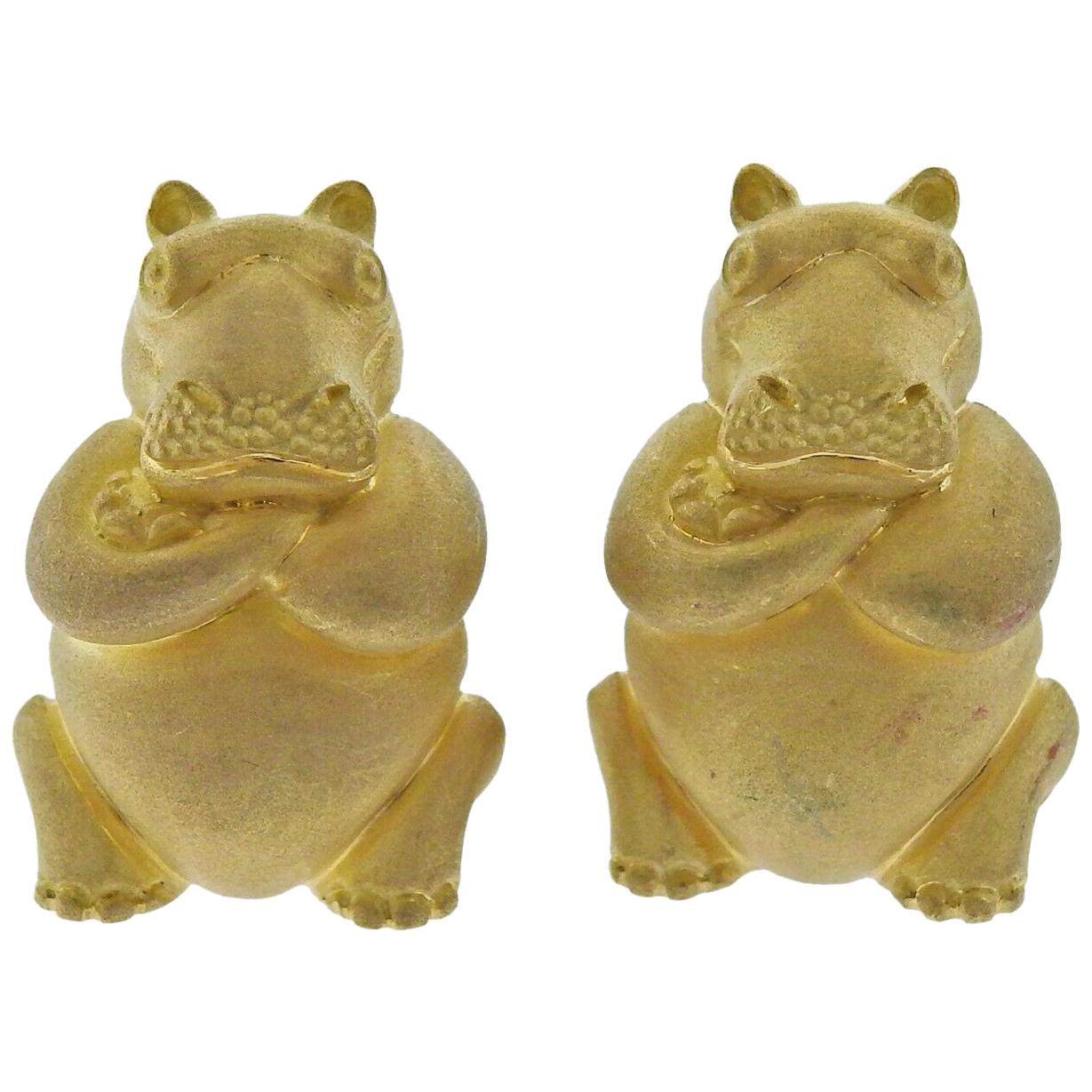 Henry Dunay Gold Hippo Cufflinks For Sale