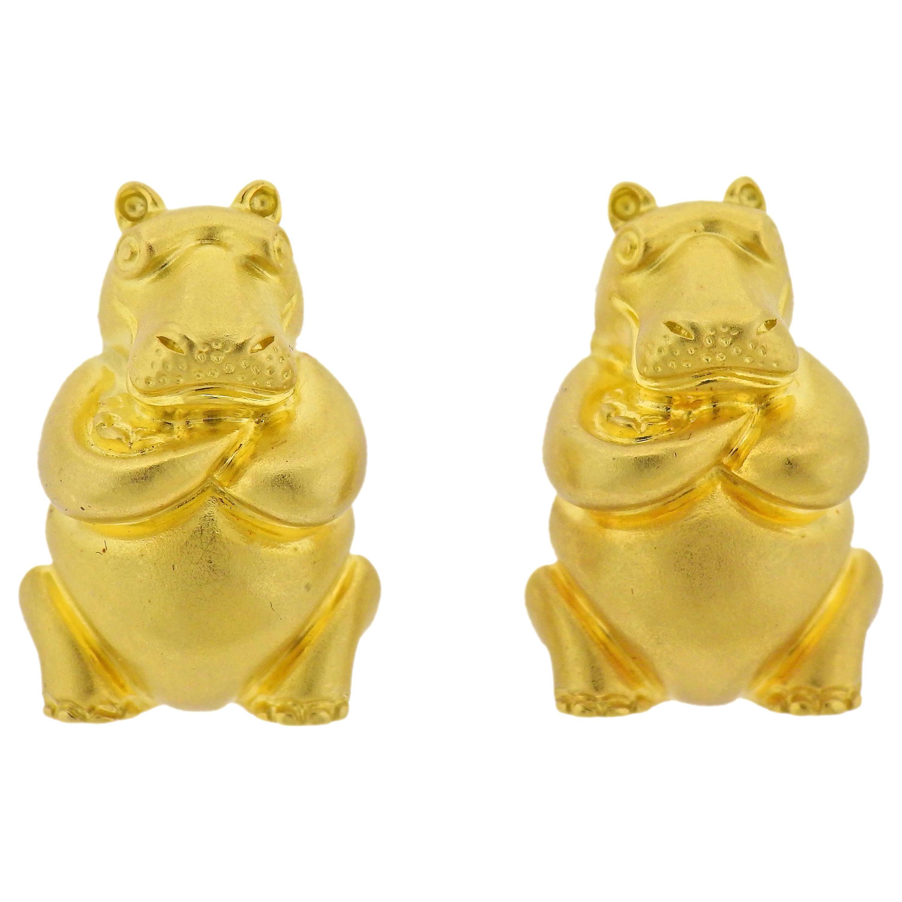 Henry Dunay Gold Hippo Earrings For Sale