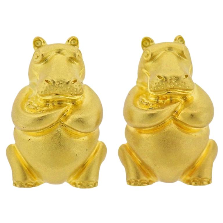 Henry Dunay Gold Hippo Earrings