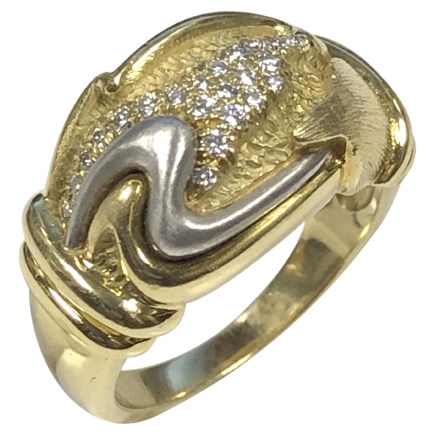 Henry Dunay Gold Platinum and Diamond Free Form Ring For Sale