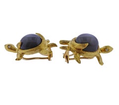 Henry Dunay Grey Moonstone Diamond Gold Platinum Turtle Earrings