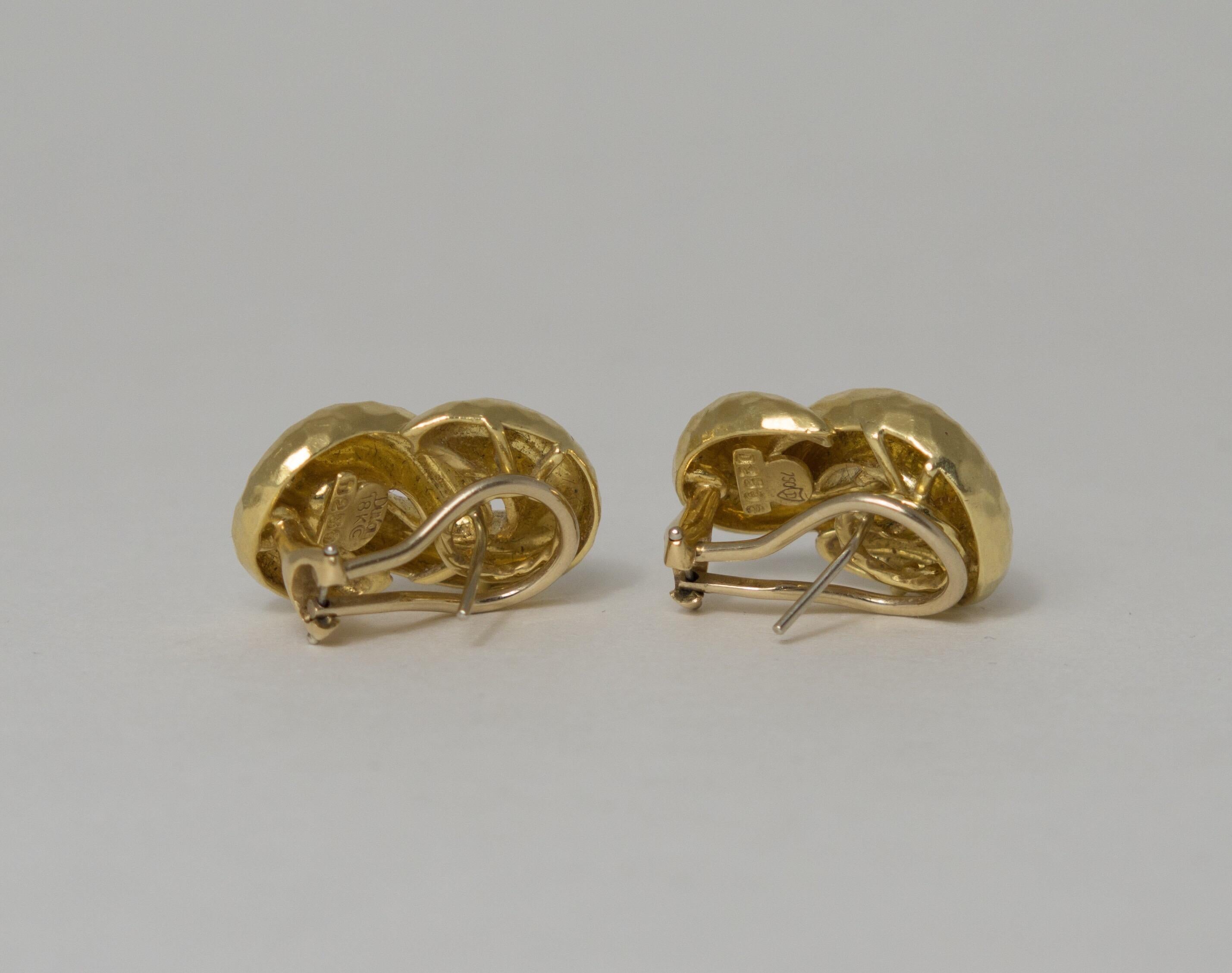 Henry Dunay Hammered 18 Karat Gold Knot Earrings In Excellent Condition In Austin, TX