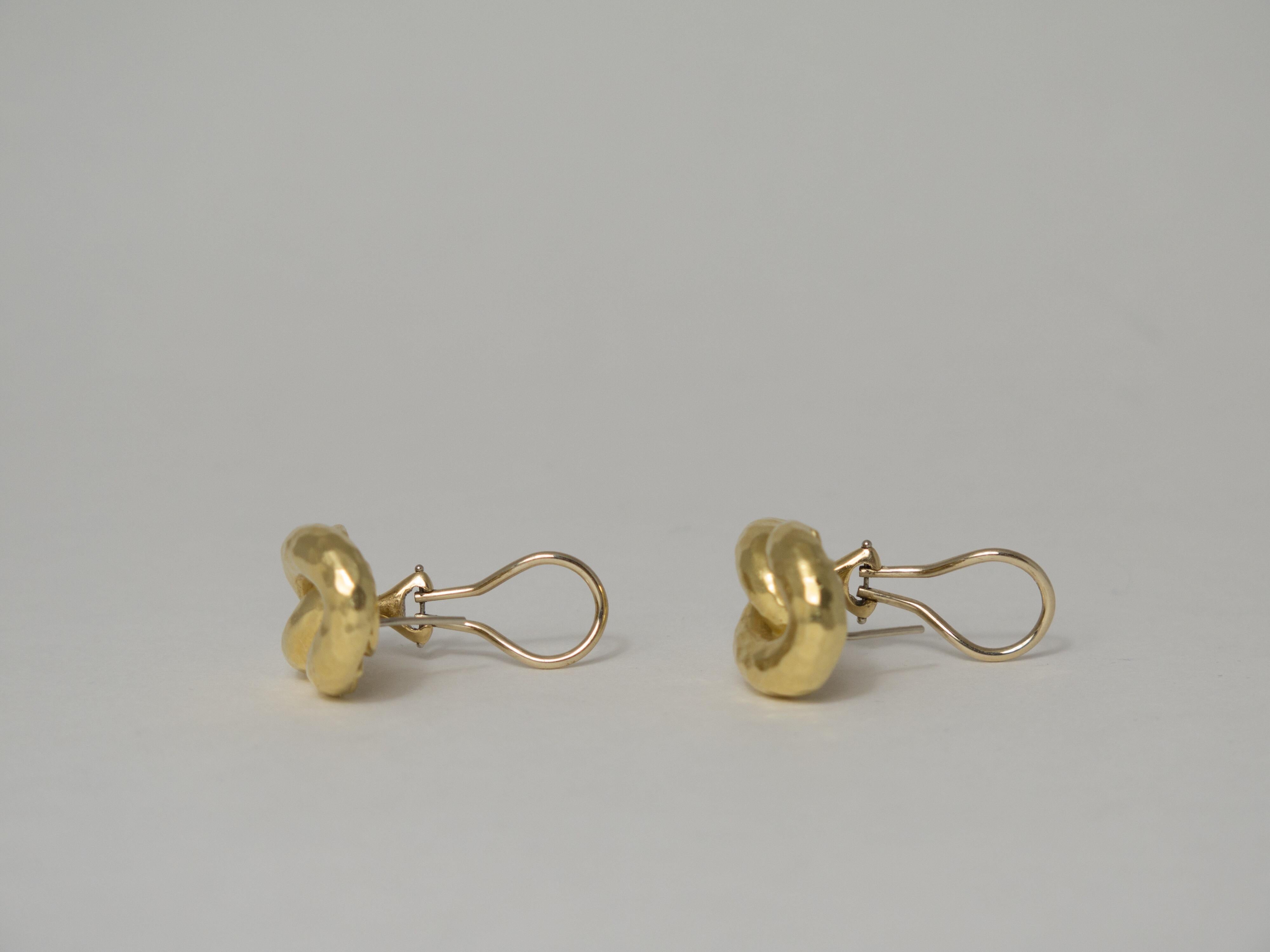 Women's Henry Dunay Hammered 18 Karat Gold Knot Earrings