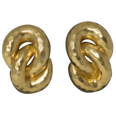 Henry Dunay Hammered 18 Karat Gold Knot Earrings