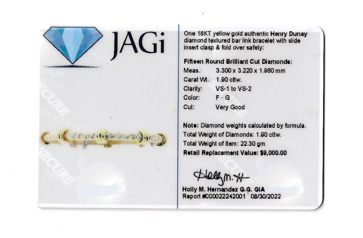 Gehämmertes Gliederarmband aus 18 Karat Gelbgold von Henry Dunay mit F-G-Diamanten 10