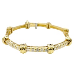 Henry Dunay Hammered 18 Karat Yellow Gold Bar Link Bracelet with F-G Diamonds