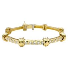 Henry Dunay Hammered 18 Karat Yellow Gold Bar Link Bracelet with F-G Diamonds