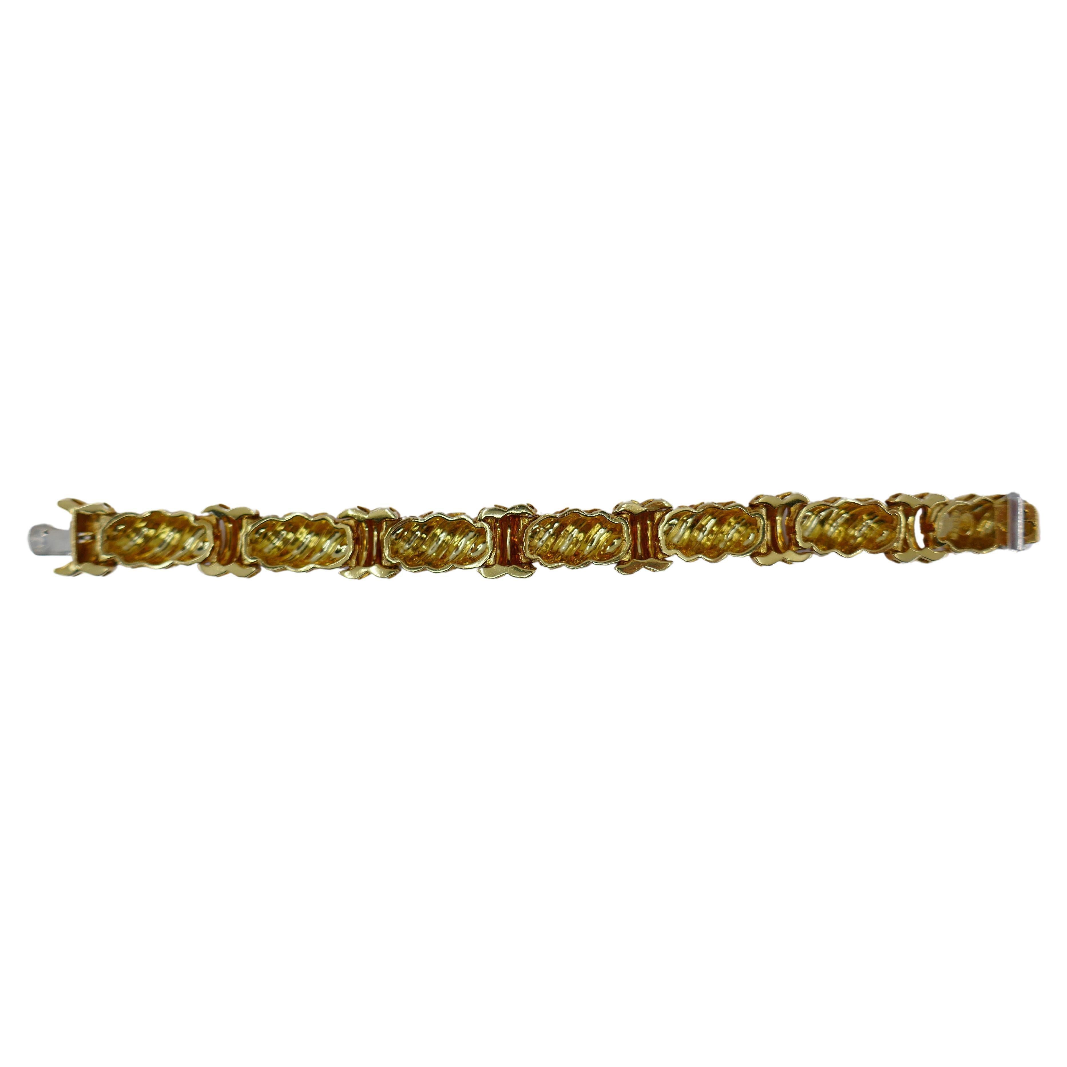 Women's or Men's Henry Dunay Hammered 18k Gold Bracelet For Sale