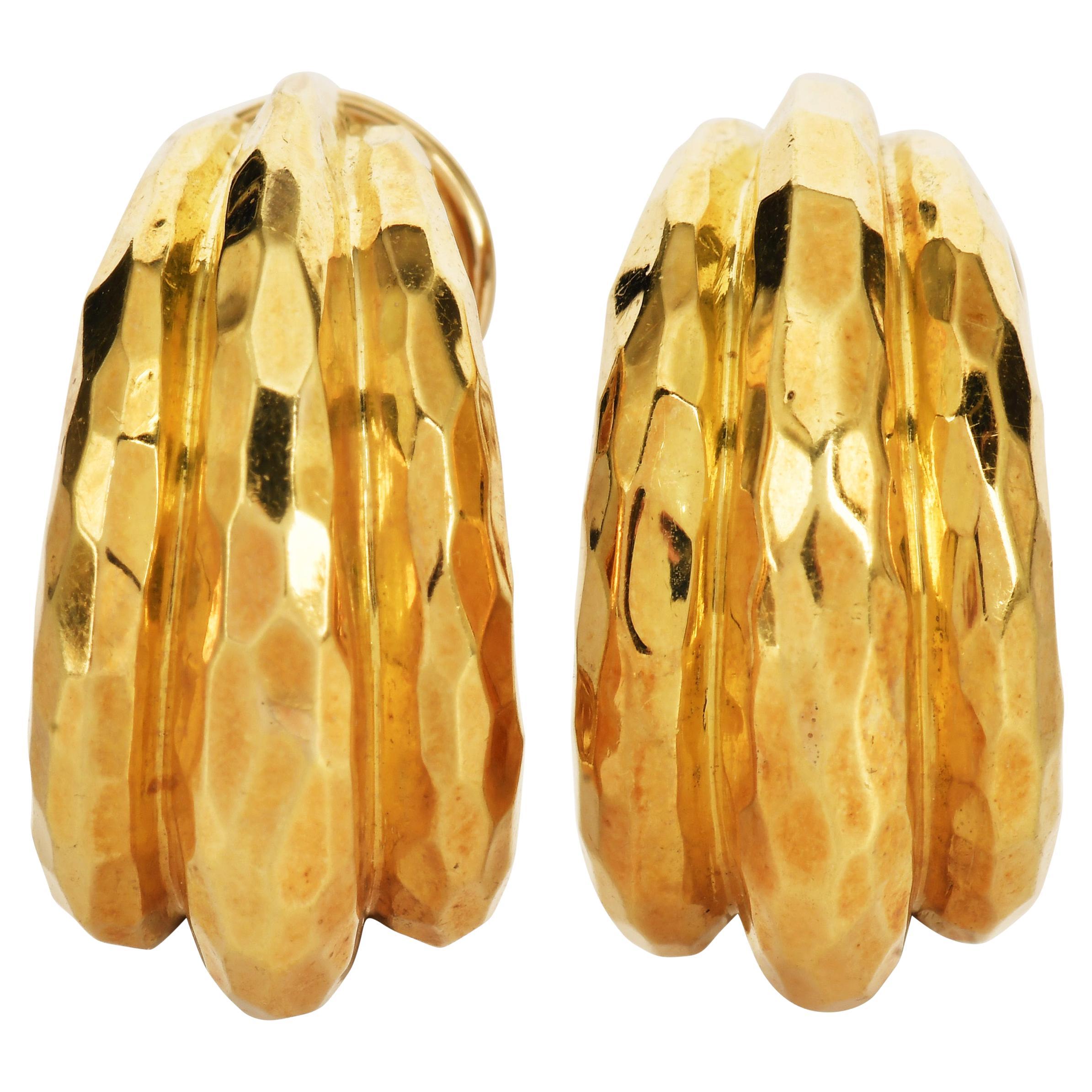 Henry Dunay Hammered 18K Gold Half Hoop Earrings For Sale