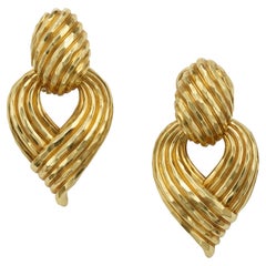 Henry Dunay Hammered 18k Yellow Gold Clip-on Dangle Earrings