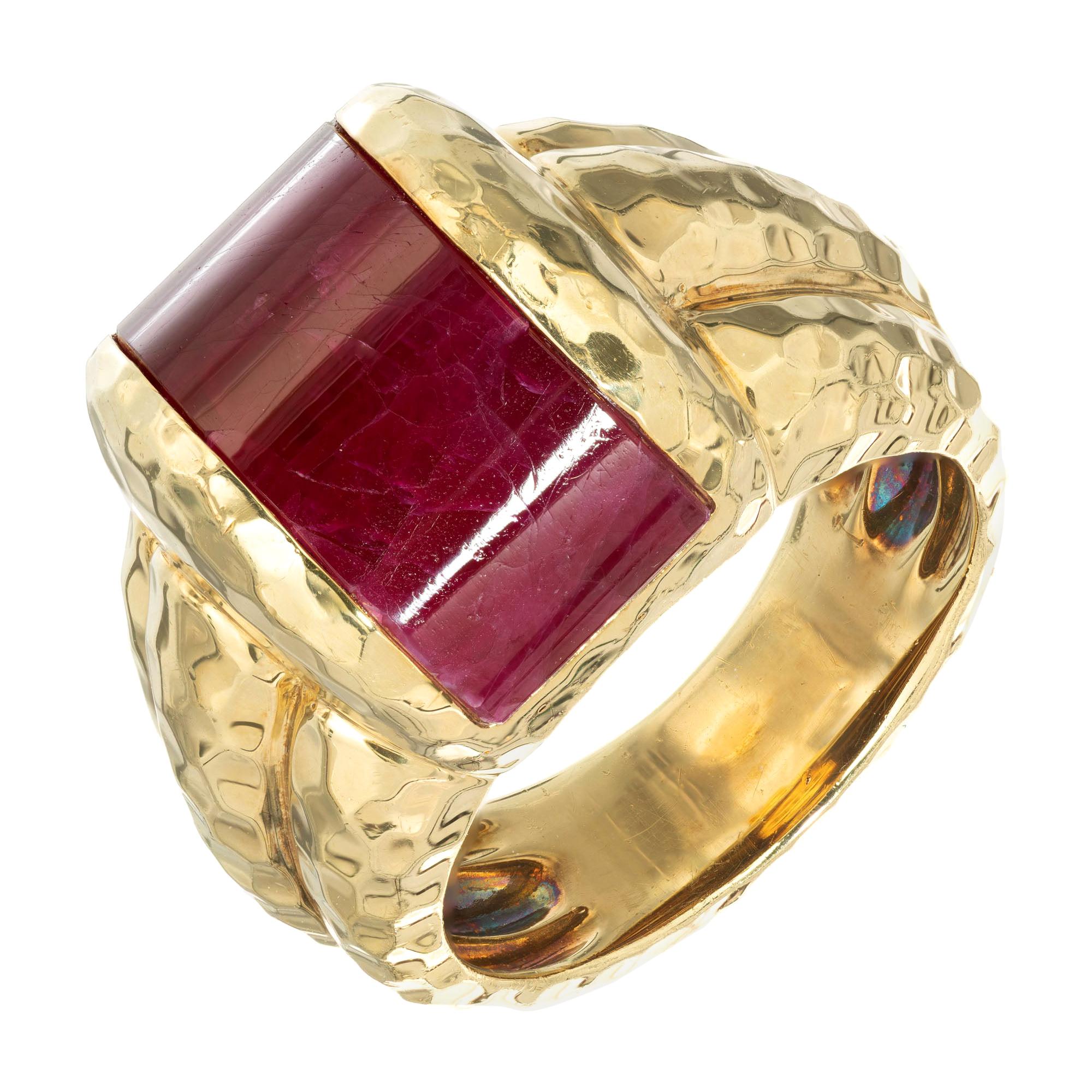 Henry Dunay Hammered Crescent Ruby Gold Cocktail Ring