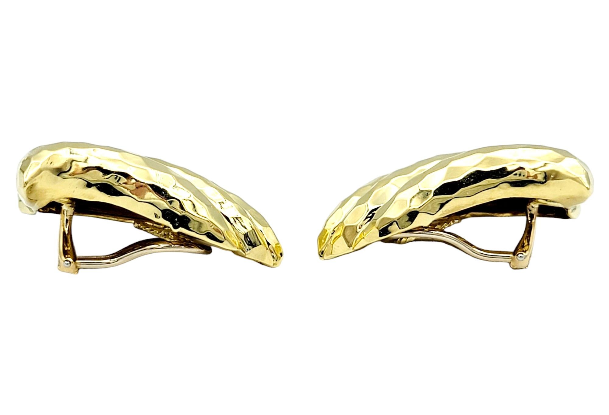 Women's Henry Dunay Hammered Finish Large Clip-on Earrings Set in 18 Karat Yellow Gold For Sale