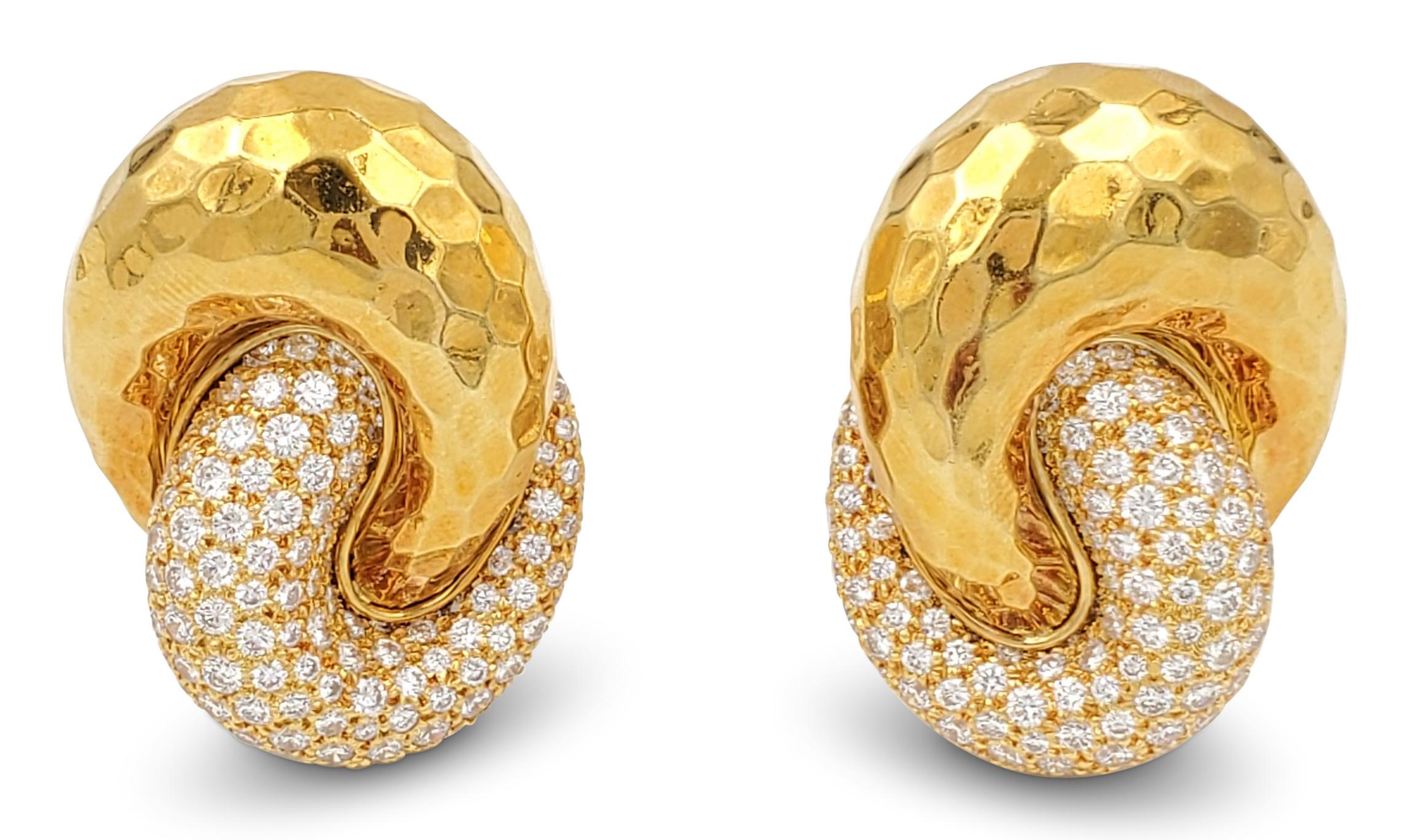 Women's Henry Dunay Hammered Gold and Diamond Earrings