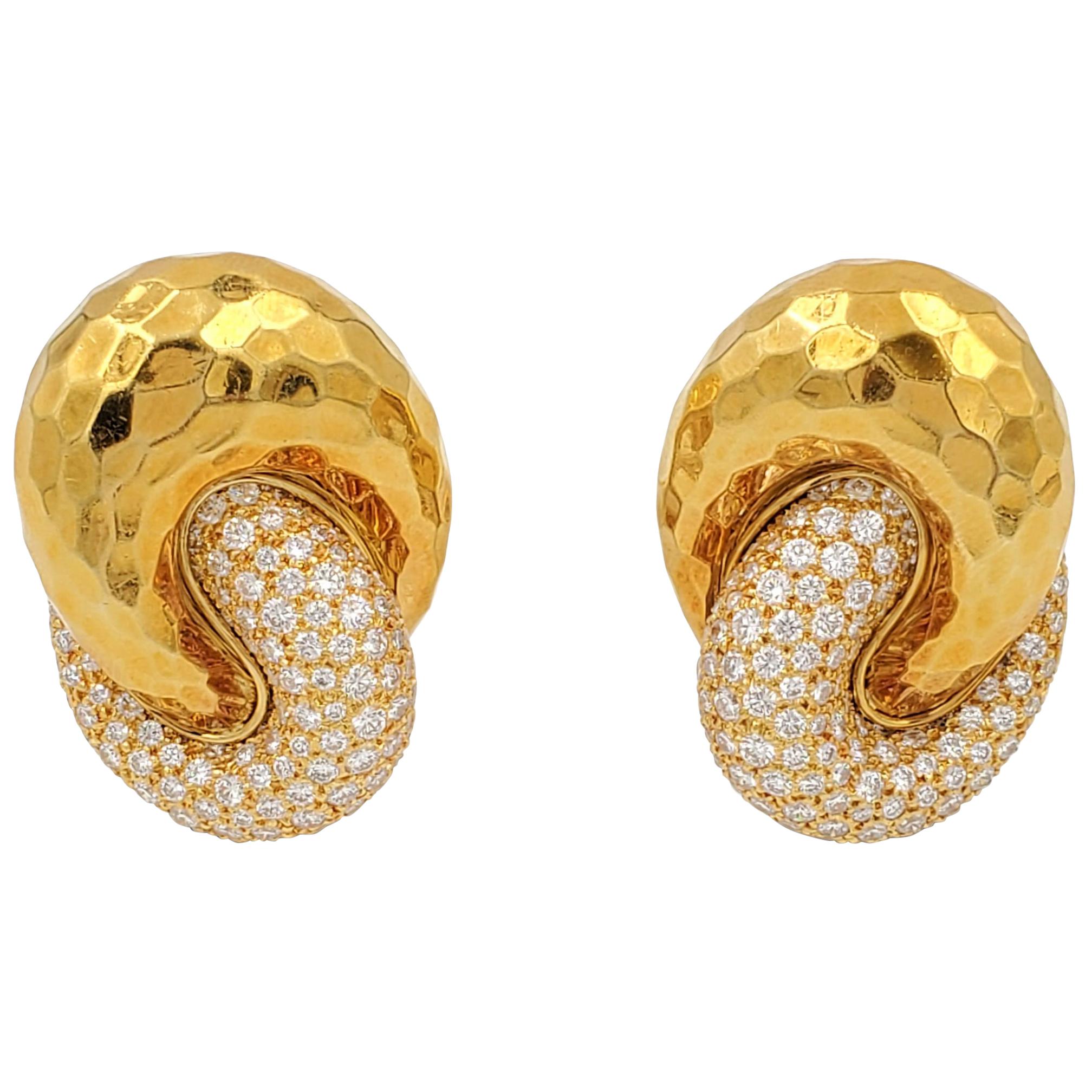 Henry Dunay Hammered Gold and Diamond Earrings