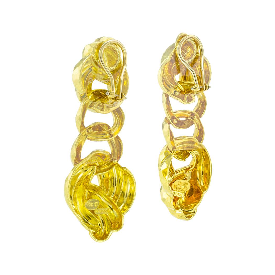 Contemporary Henry Dunay Hammered Gold Drop Earrings