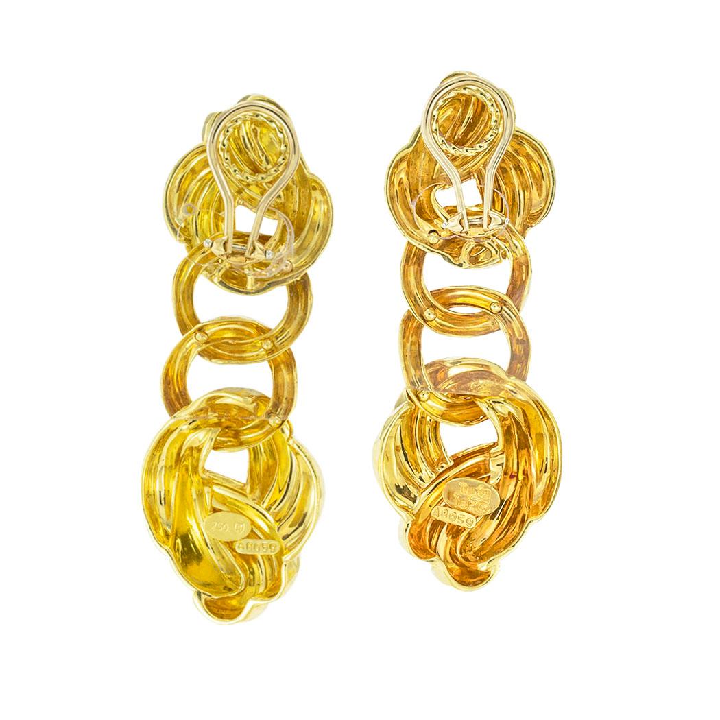 Henry Dunay Hammered Gold Drop Earrings In Good Condition In Los Angeles, CA