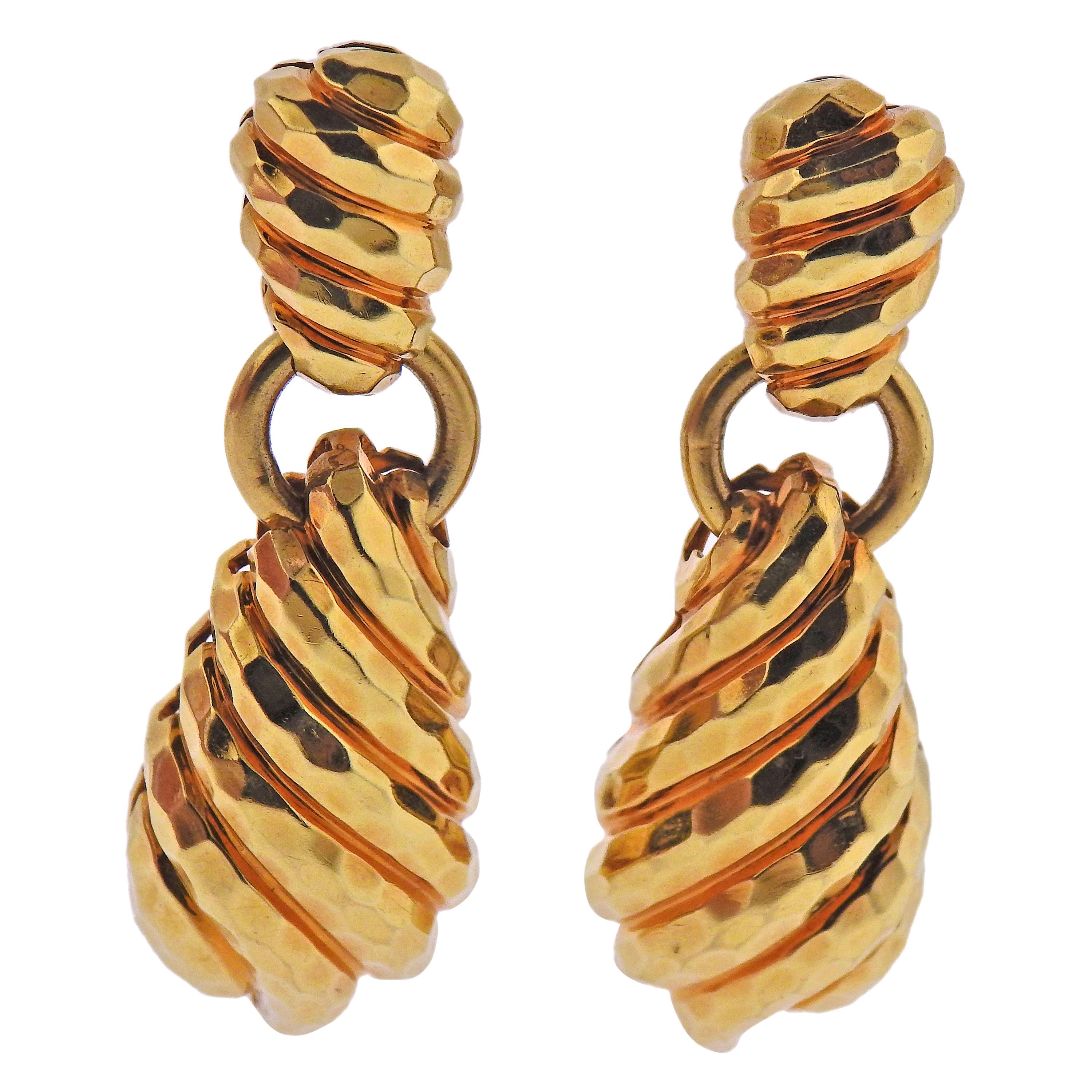 Henry Dunay Hammered Gold Drop Earrings For Sale