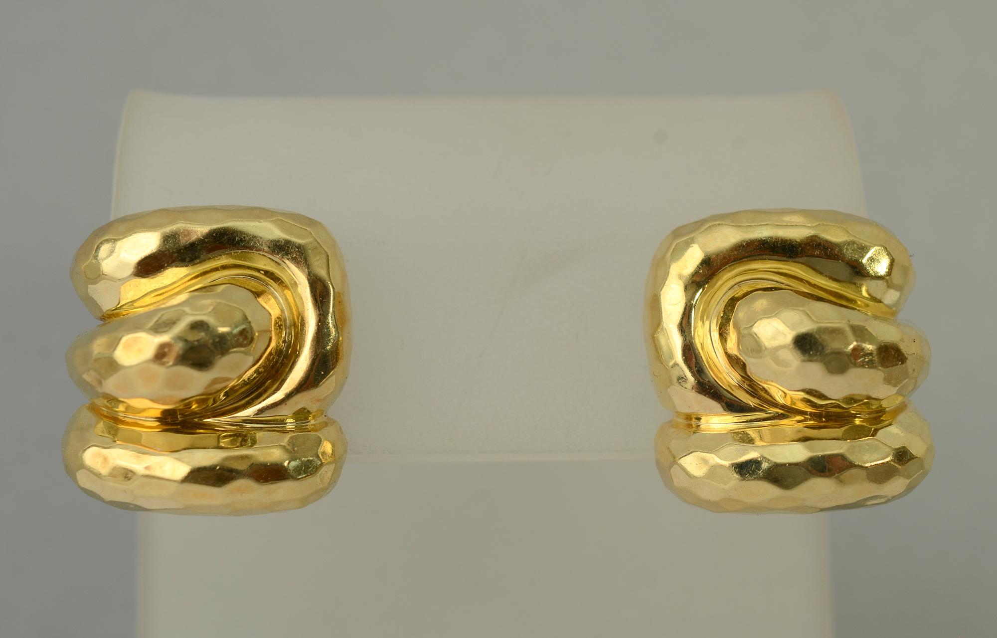 Modern Henry Dunay Hammered Gold Earrings