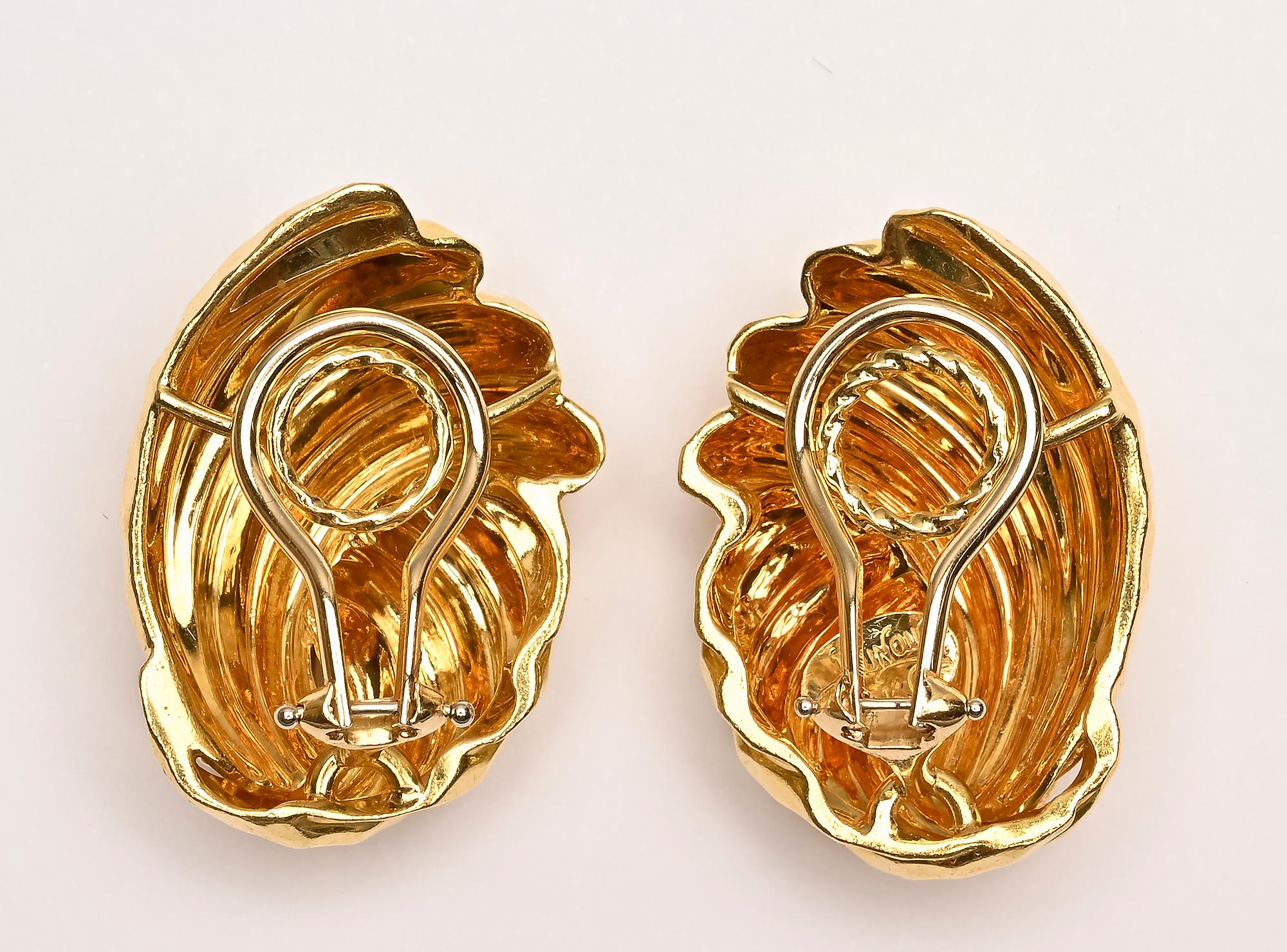 Contemporary Henry Dunay Hammered Gold Earrings