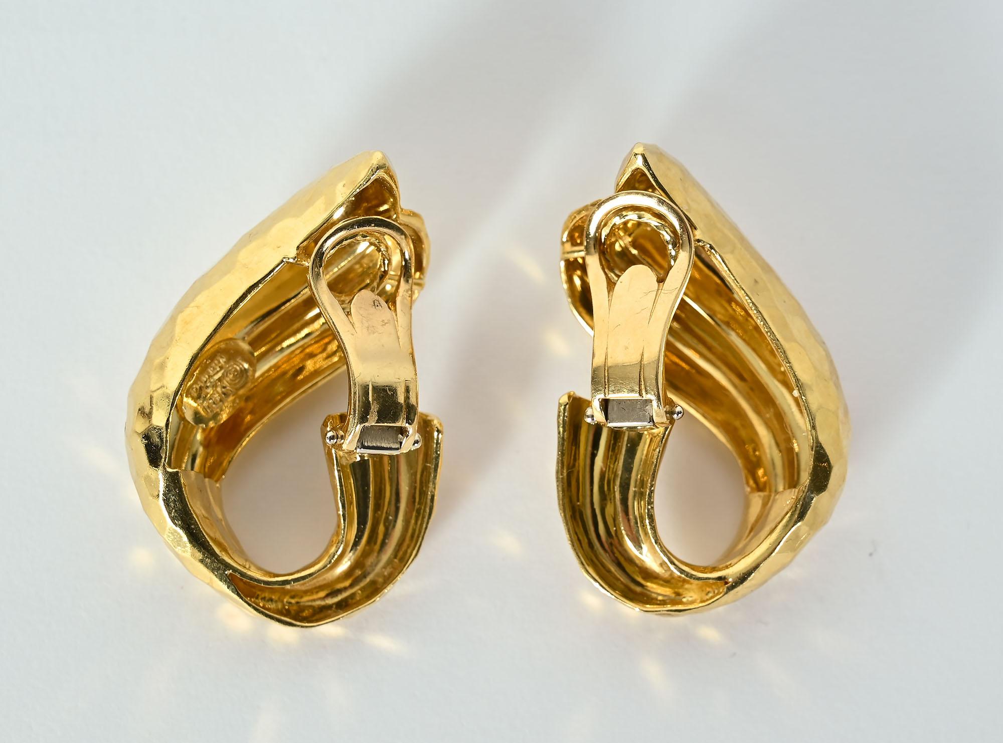 Women's or Men's Henry Dunay Hammered Gold Earrings For Sale