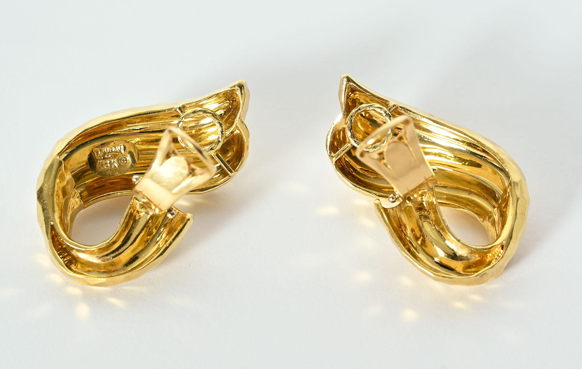 Henry Dunay Hammered Gold Earrings For Sale 1