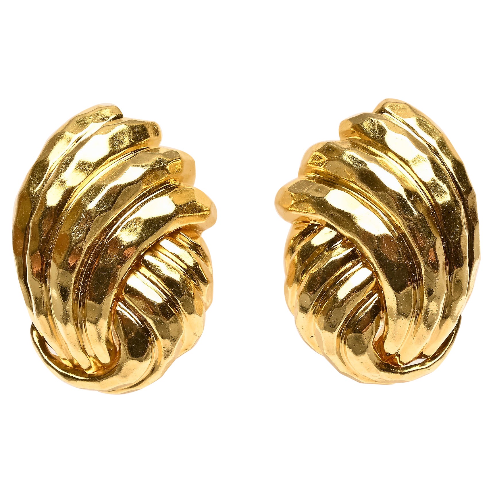 Henry Dunay Hammered Gold Earrings For Sale