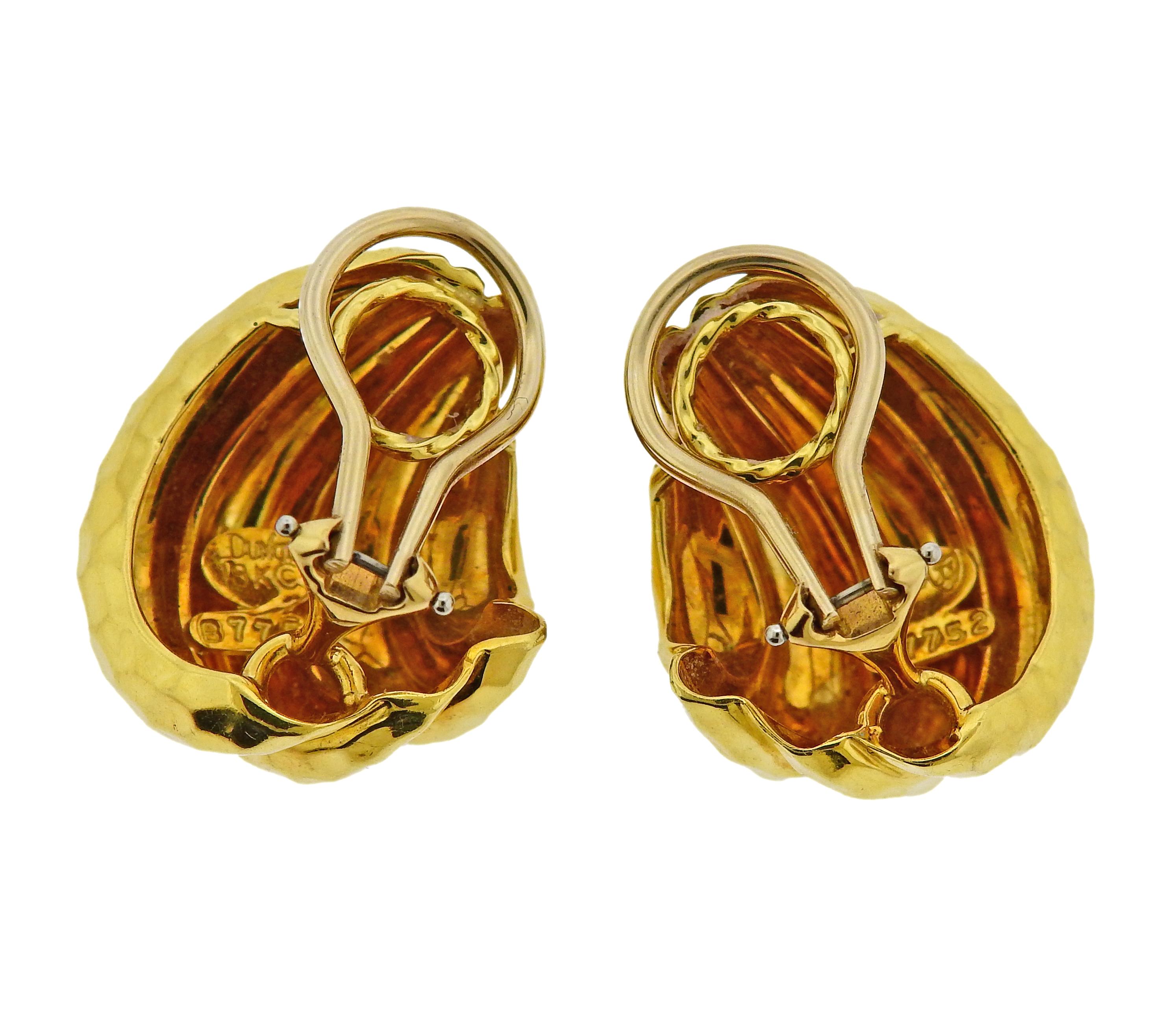 Henry Dunay Hammered Gold Half Hoop Earrings In Excellent Condition For Sale In New York, NY