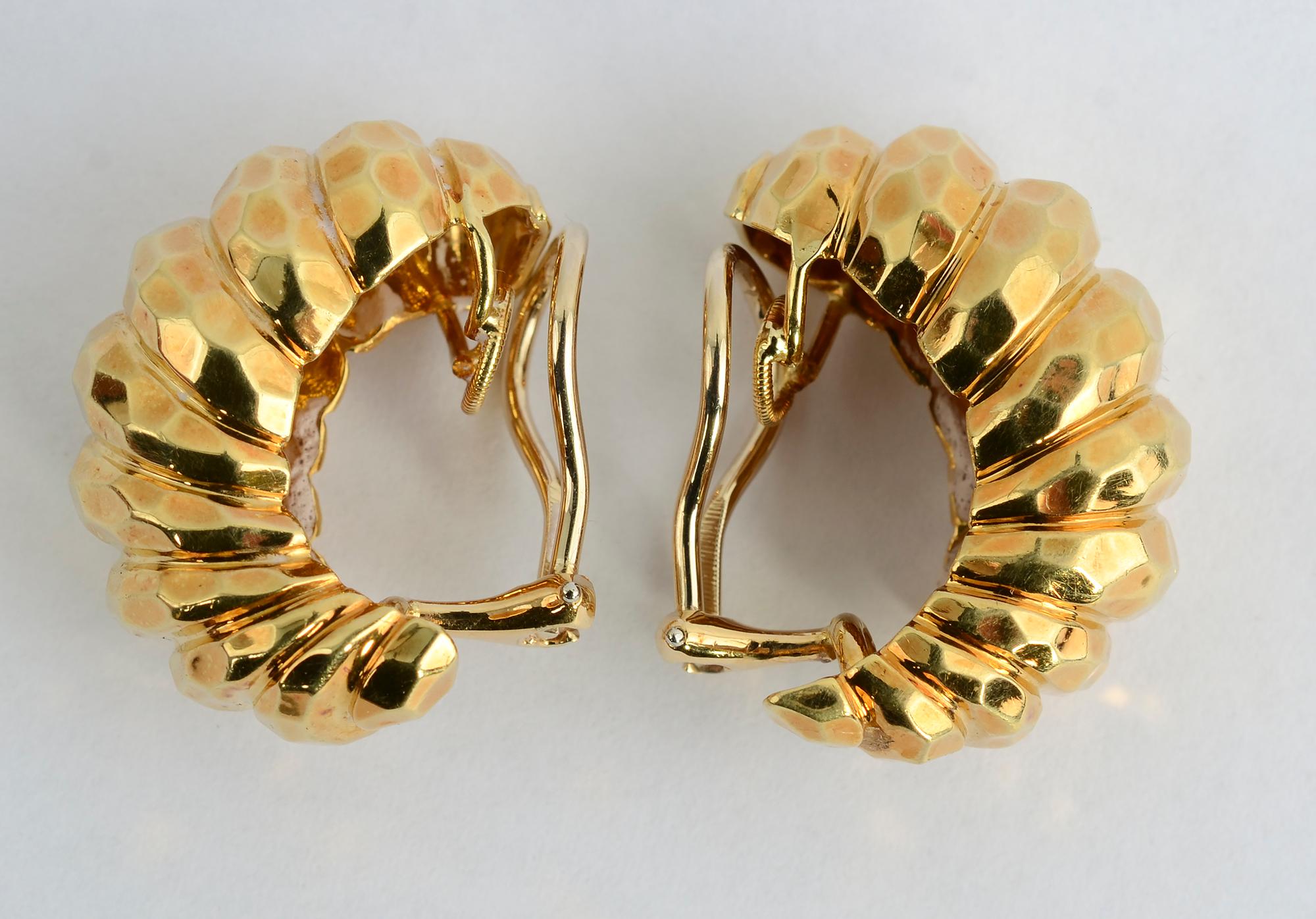 Contemporary Henry Dunay Hammered Gold Half Hoop Earrings For Sale