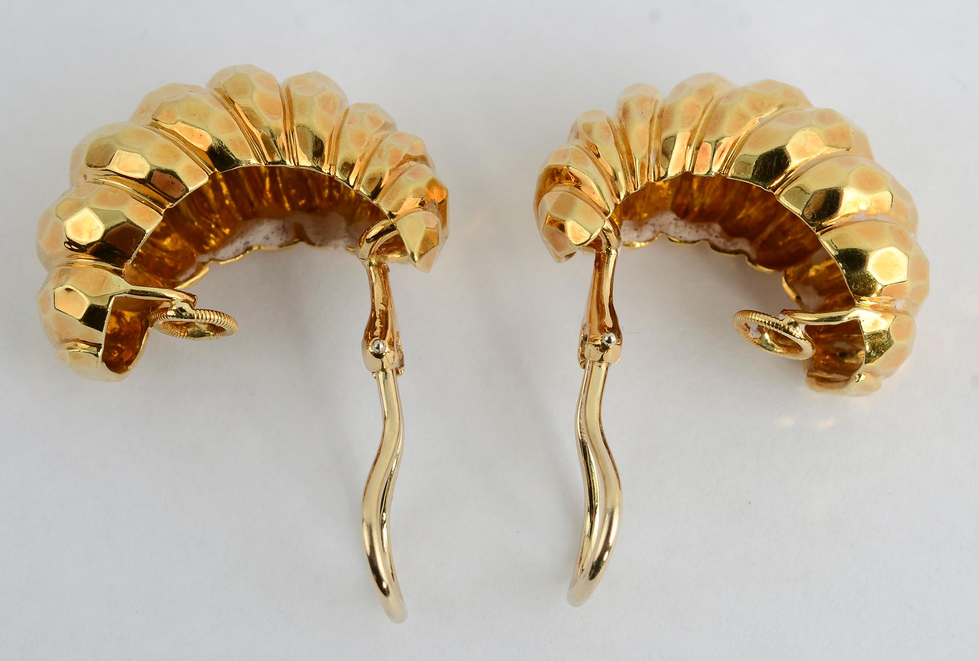 Henry Dunay Hammered Gold Half Hoop Earrings In Excellent Condition For Sale In Darnestown, MD