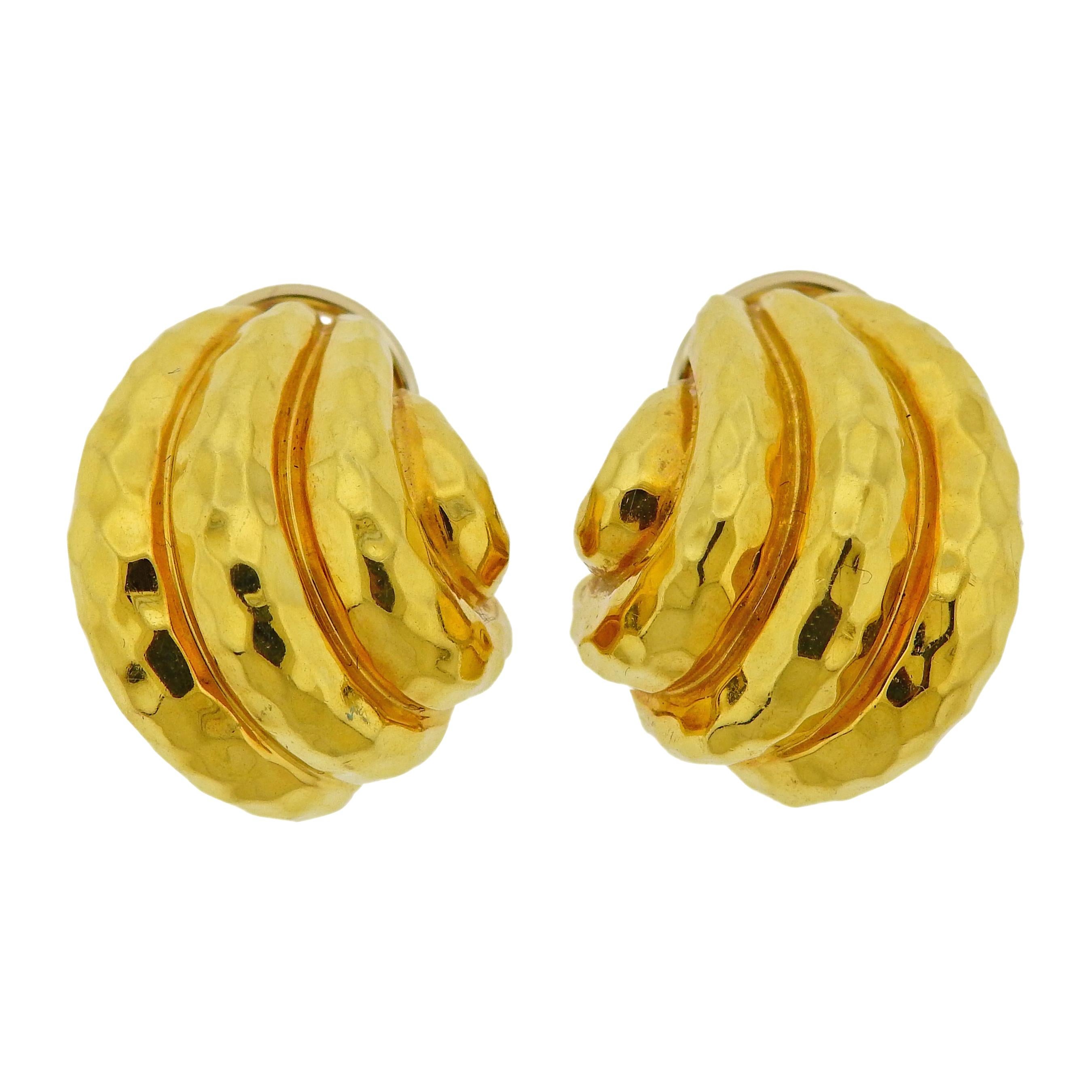 Henry Dunay Hammered Gold Half Hoop Earrings For Sale