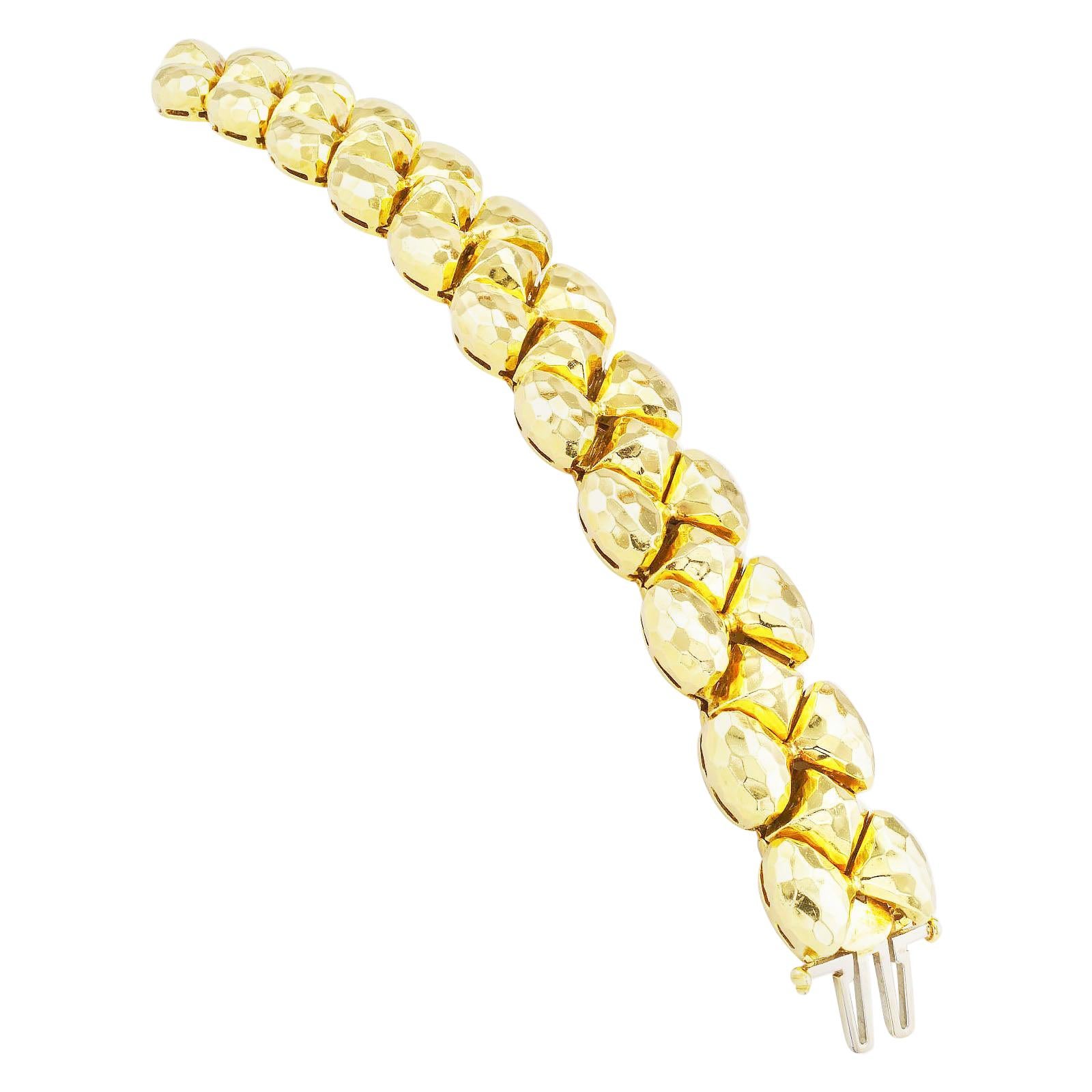 Henry Dunay Hammered Yellow Gold Link Bracelet