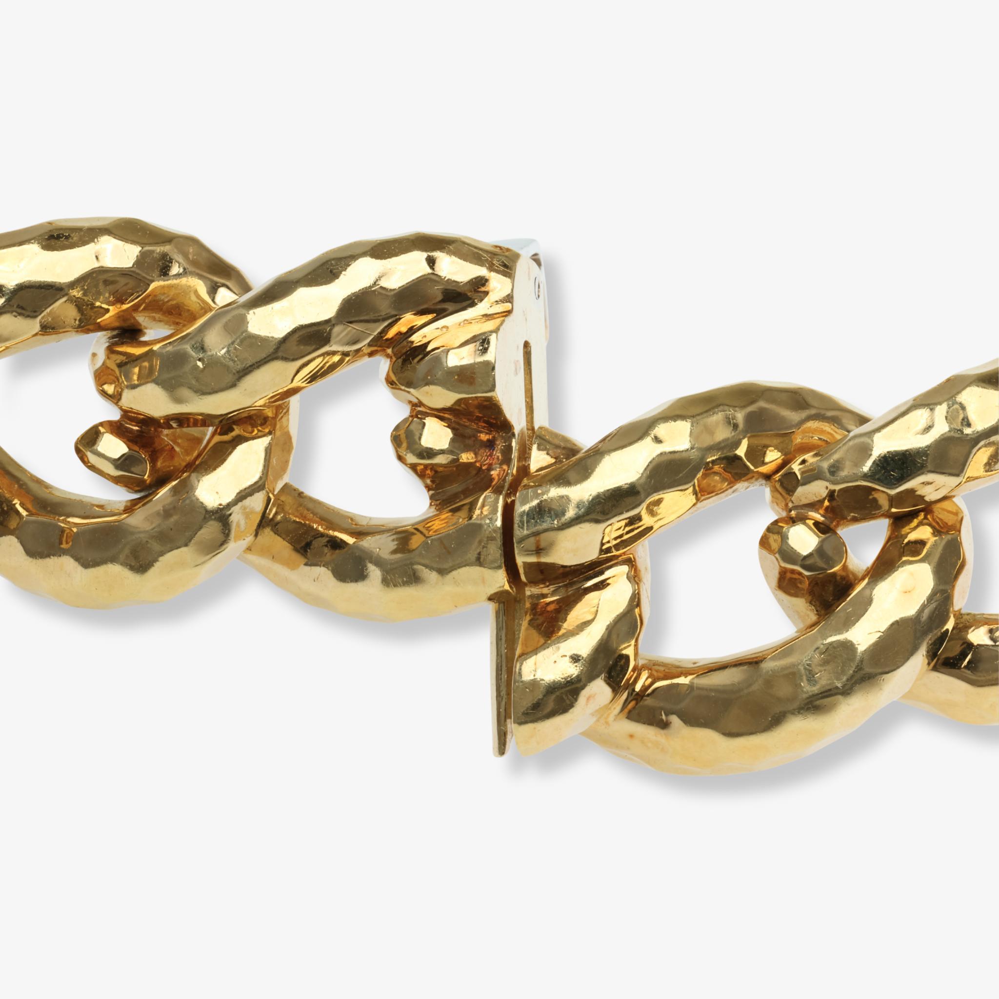 Moderne Collier à maillons martelés en or jaune 18 carats Henry Dunay en vente