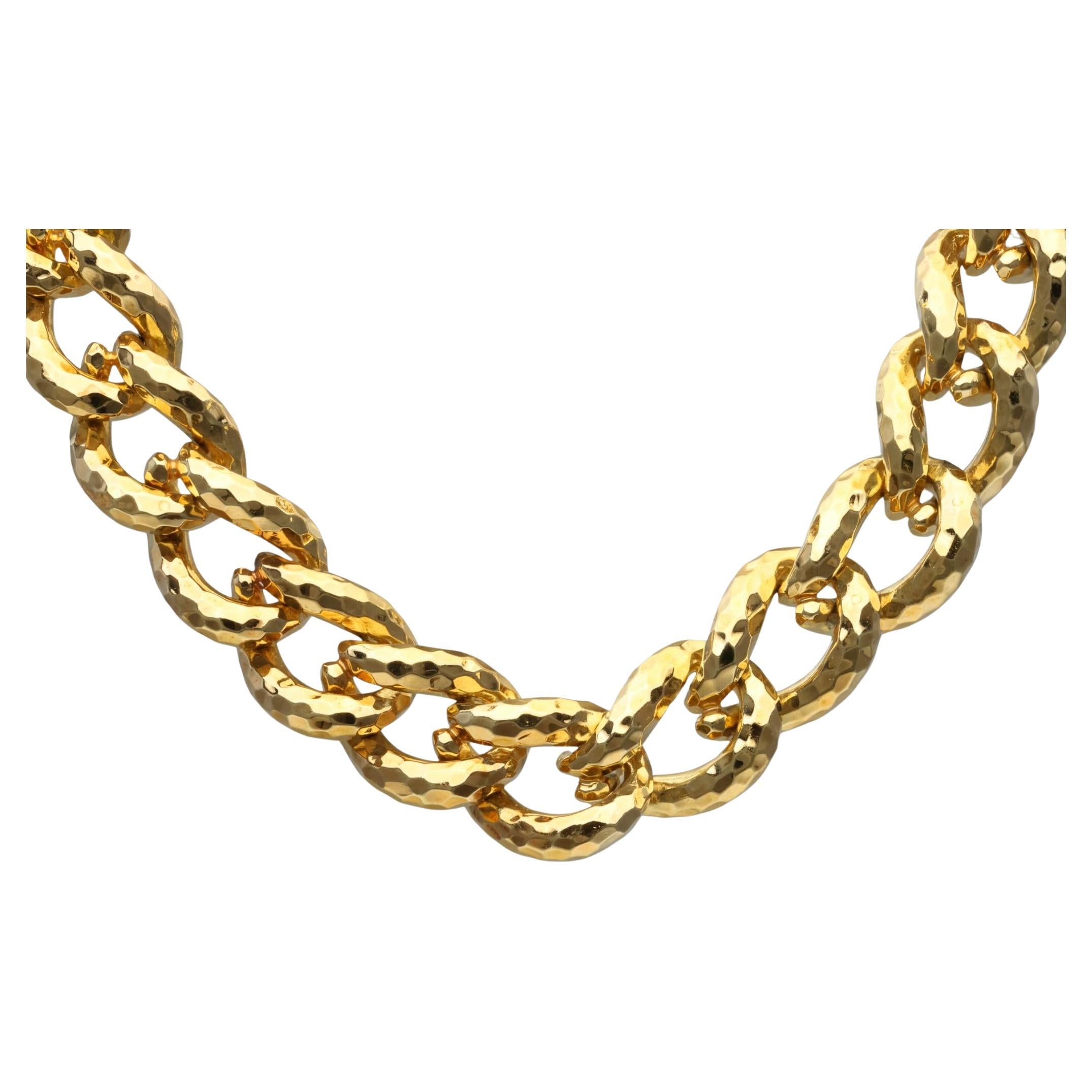 Collier à maillons martelés en or jaune 18 carats Henry Dunay en vente