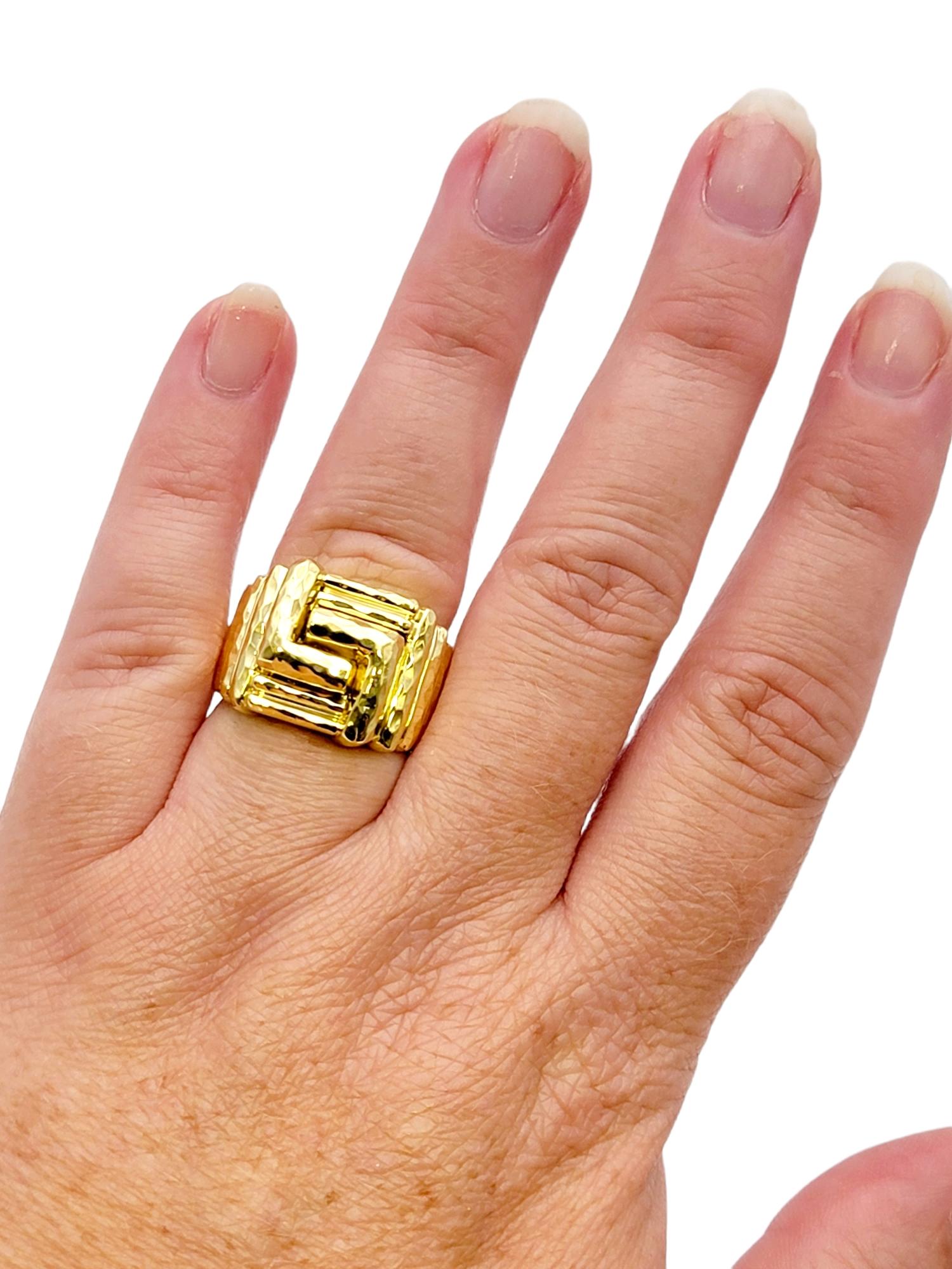 Henry Dunay Hammered Textured Geometric Band Ring in 18 Karat Yellow Gold For Sale 3