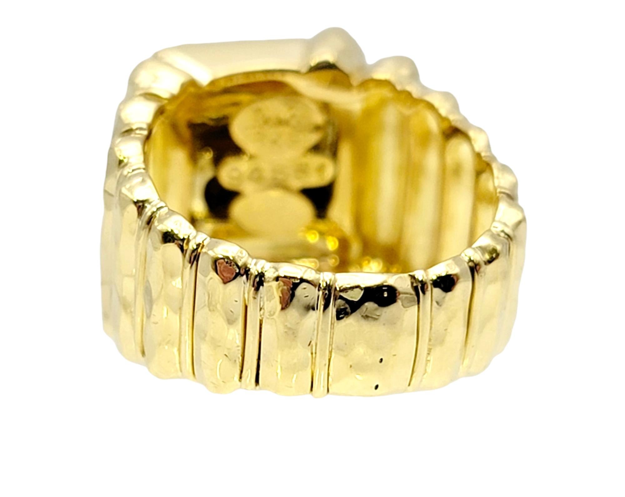 Women's Henry Dunay Hammered Textured Geometric Band Ring in 18 Karat Yellow Gold For Sale