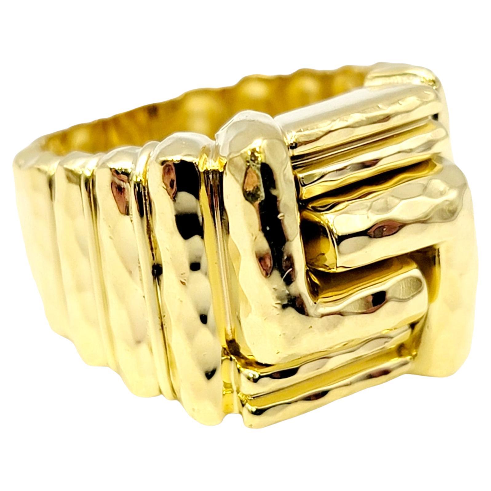 Henry Dunay Hammered Textured Geometric Band Ring in 18 Karat Yellow Gold