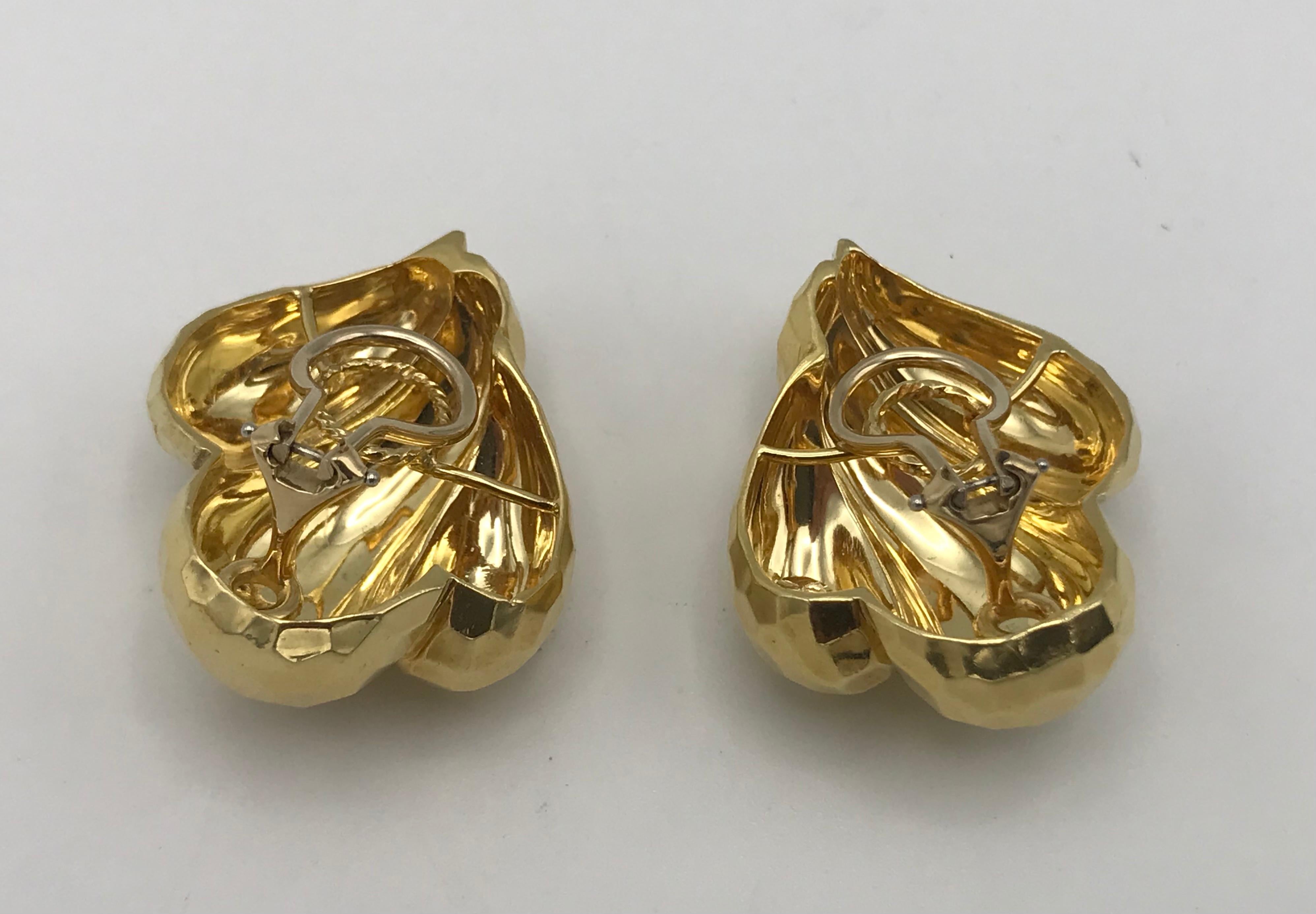 Women's or Men's Henry Dunay Hammered Yellow Gold Clip-On Earrings