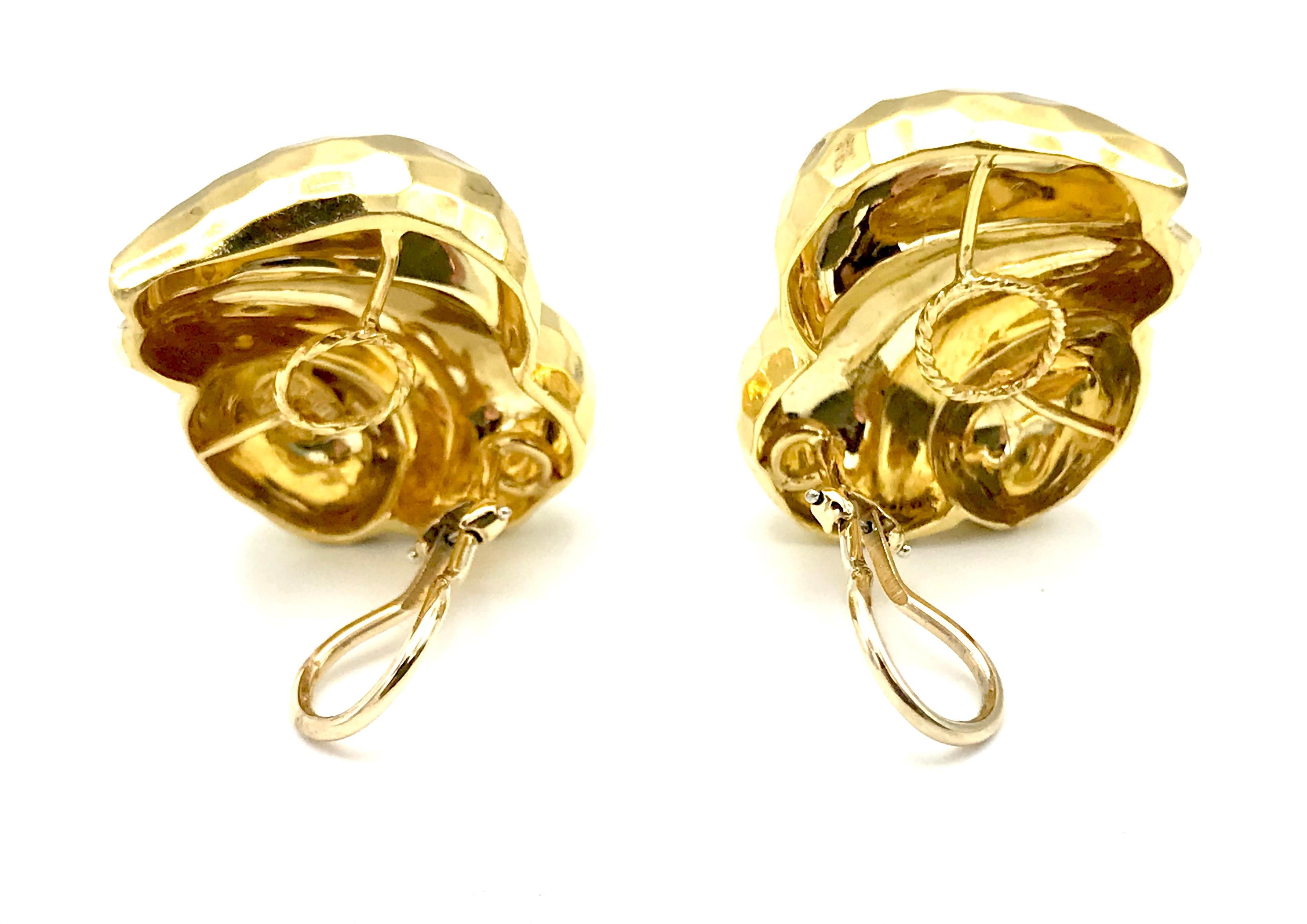 Henry Dunay Hammered Yellow Gold Clip-On Earrings 1