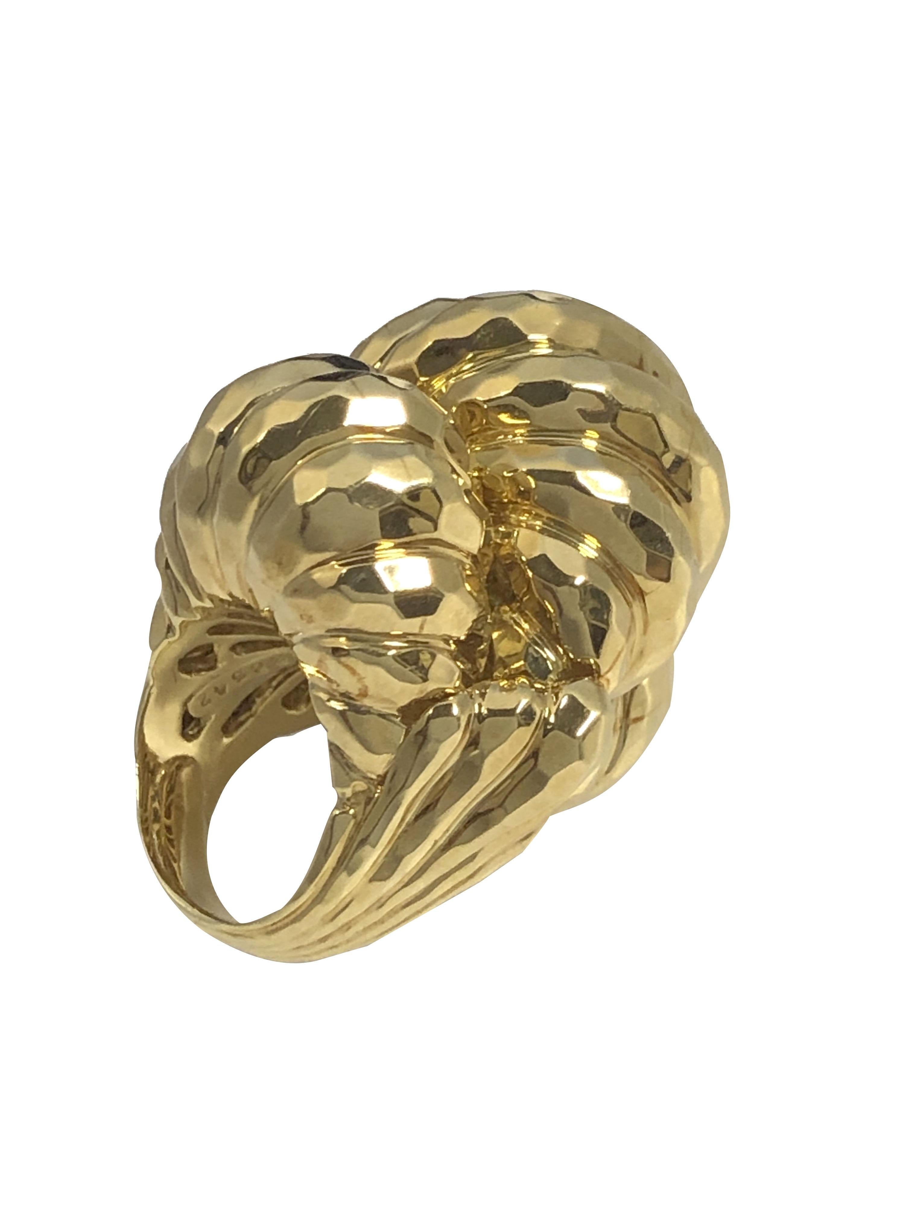 Henry Dunay Large and impressive Hammered Yellow Gold Ring In Excellent Condition In Chicago, IL