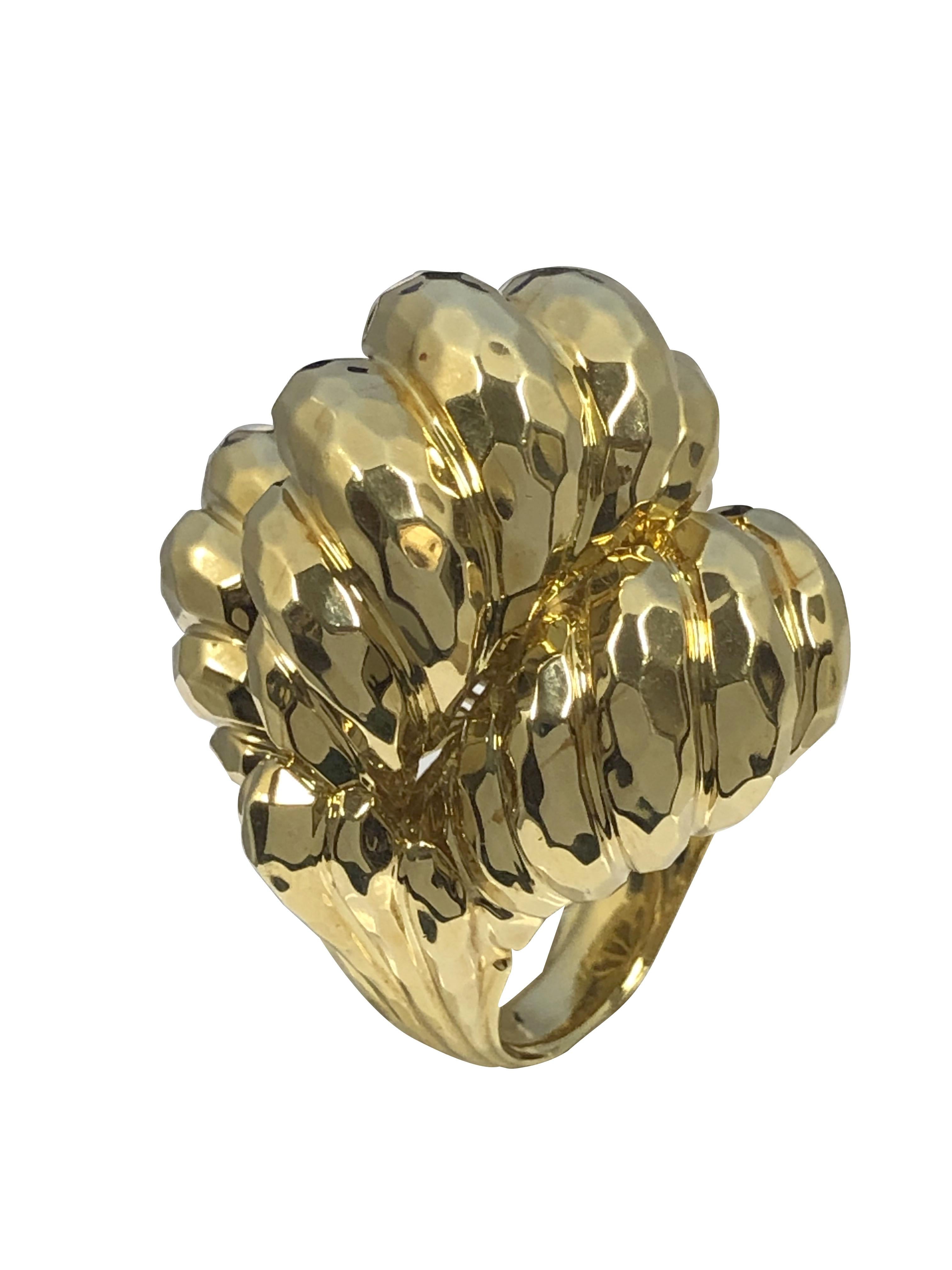 Women's or Men's Henry Dunay Large and impressive Hammered Yellow Gold Ring