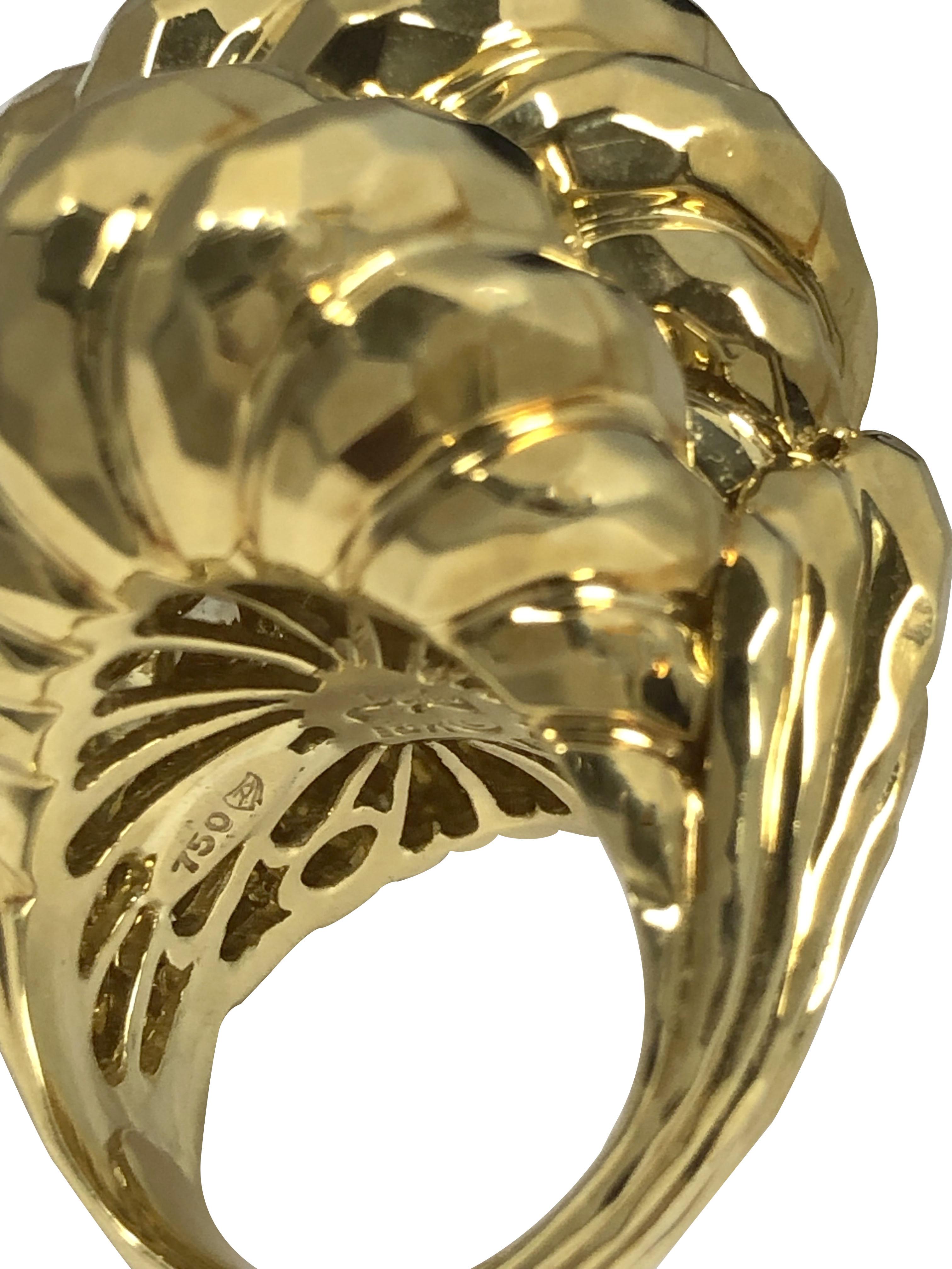Henry Dunay Large and impressive Hammered Yellow Gold Ring 2